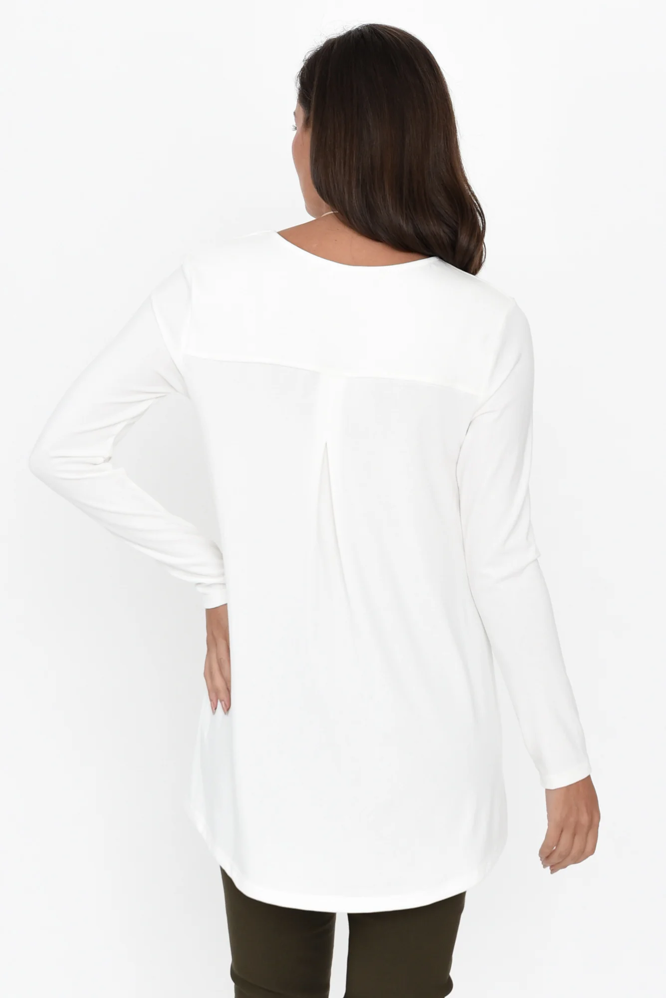 Shenali White Long Sleeve Swing Top