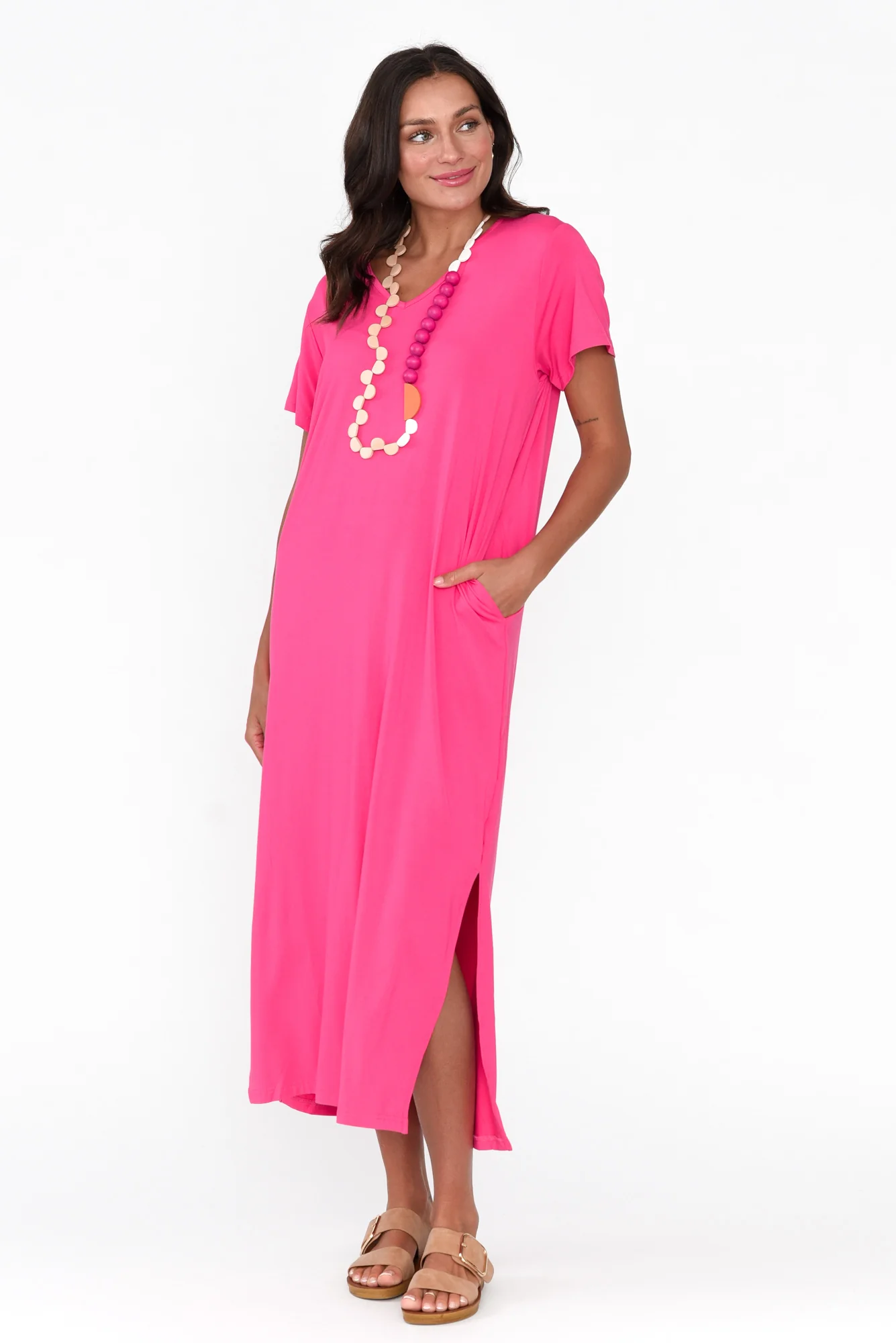 Jena Hot Pink Bamboo Maxi Dress