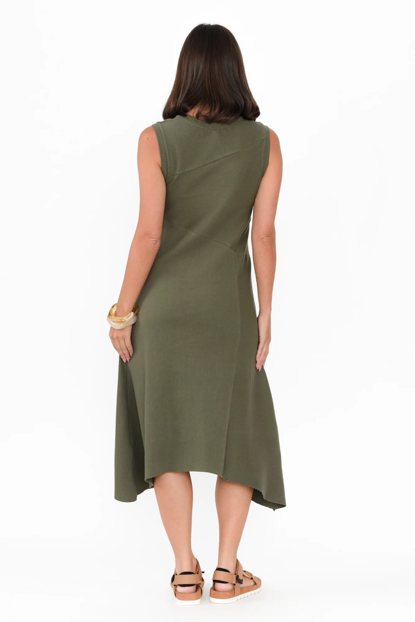 Safia Khaki Cotton Rib Dress