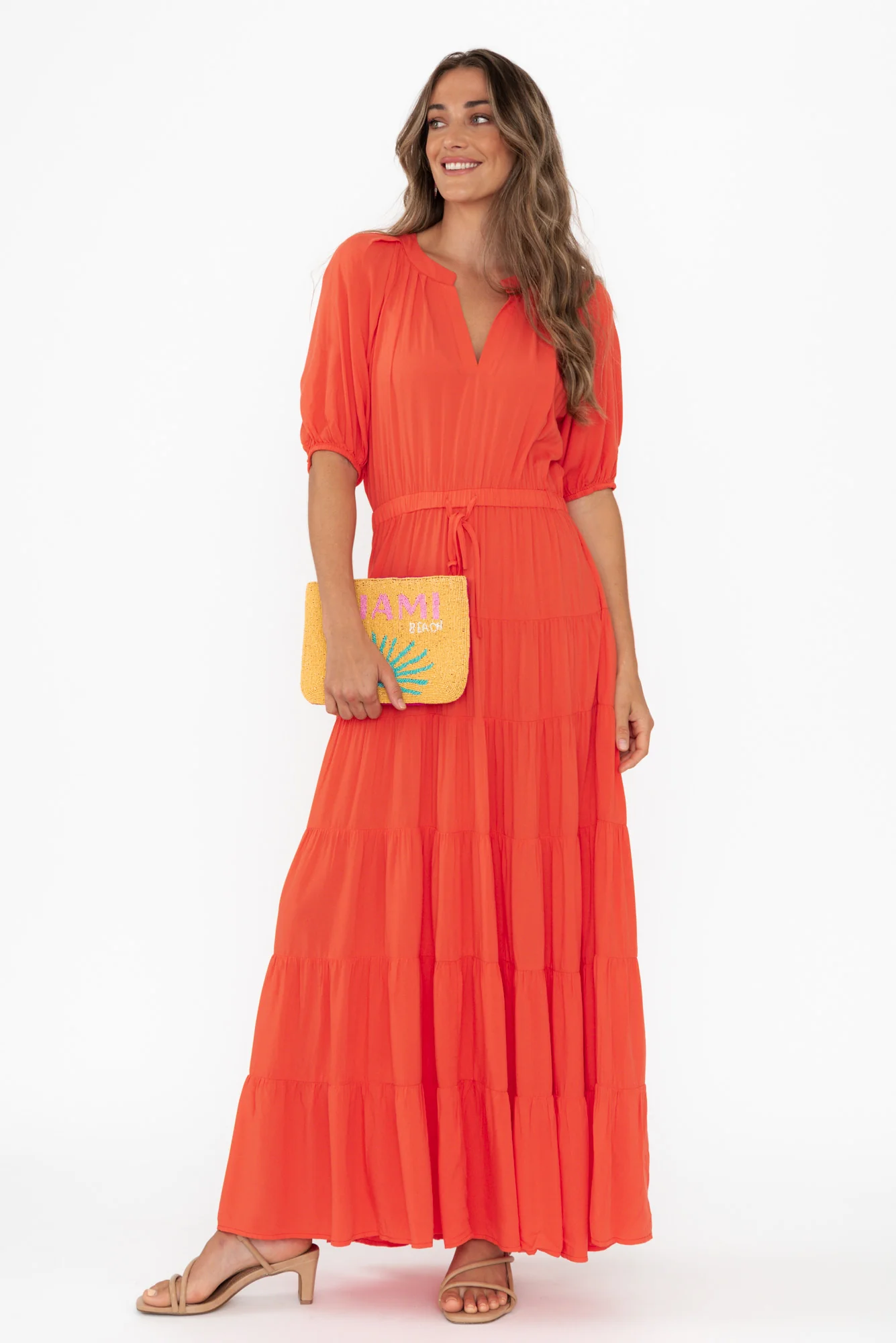 Aleja Red Drawstring Tier Dress