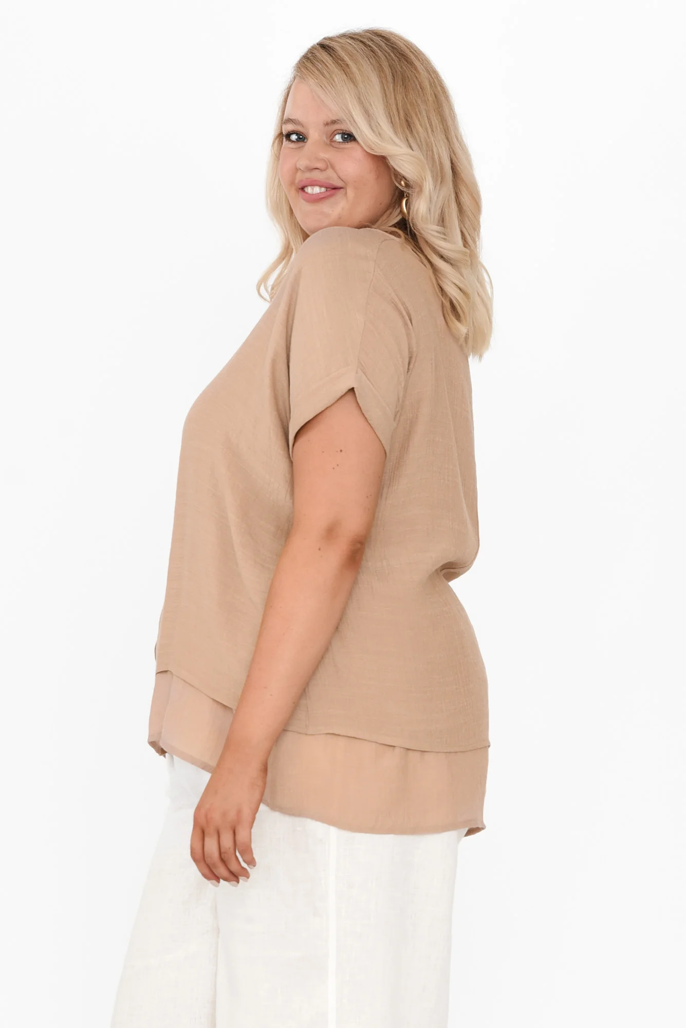 Abilene Beige Button Top