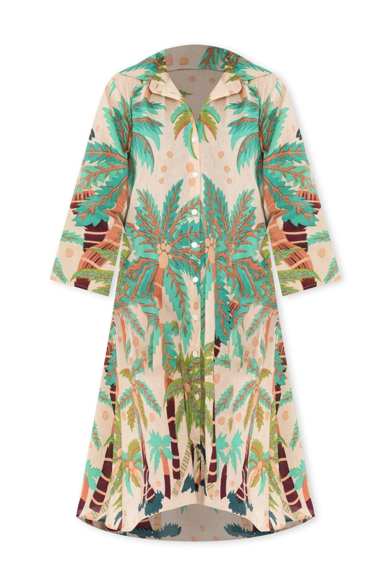 Stav Green Tropical Cotton Button Kaftan