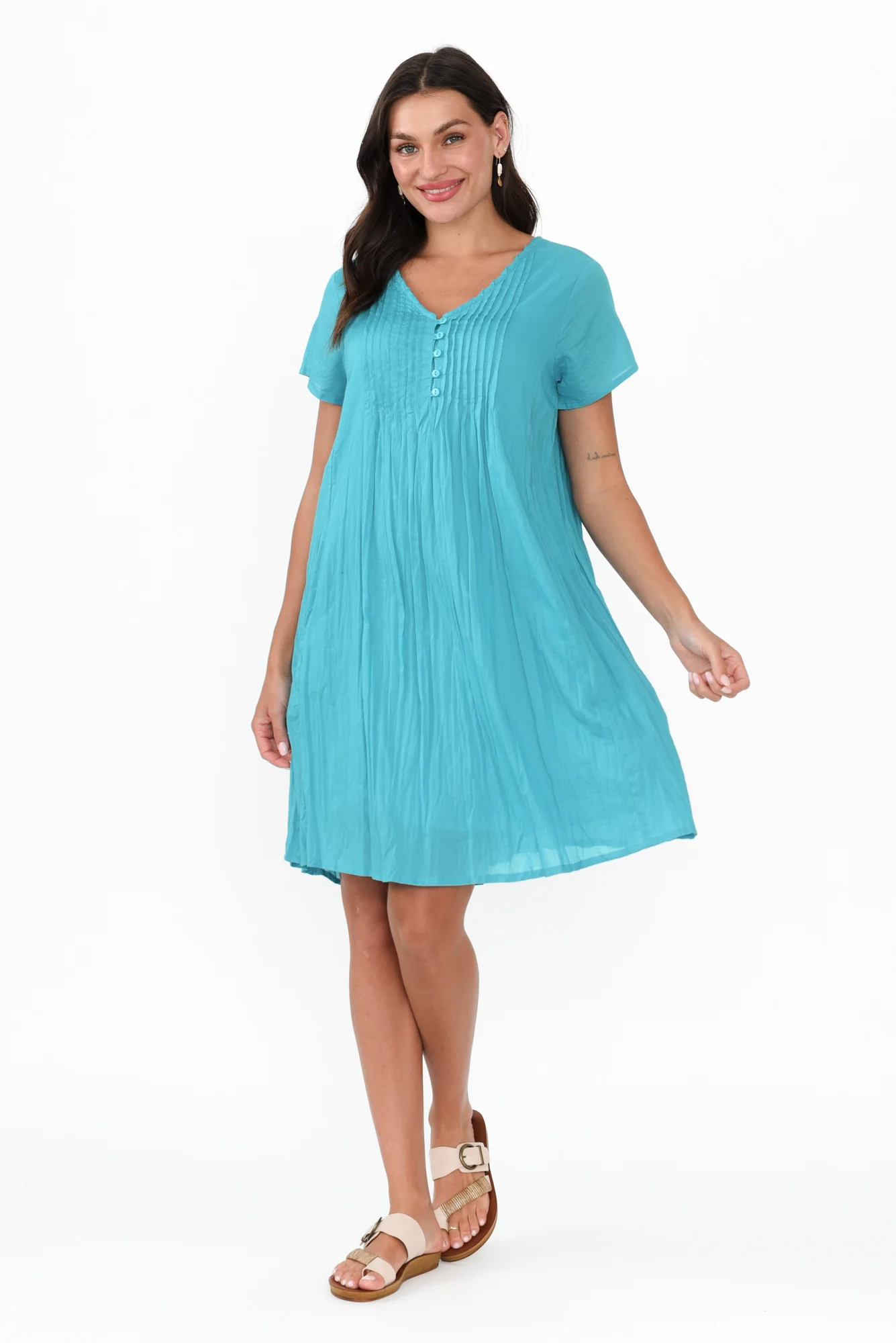 Sabina Sky Blue Crinkle Cotton Dress