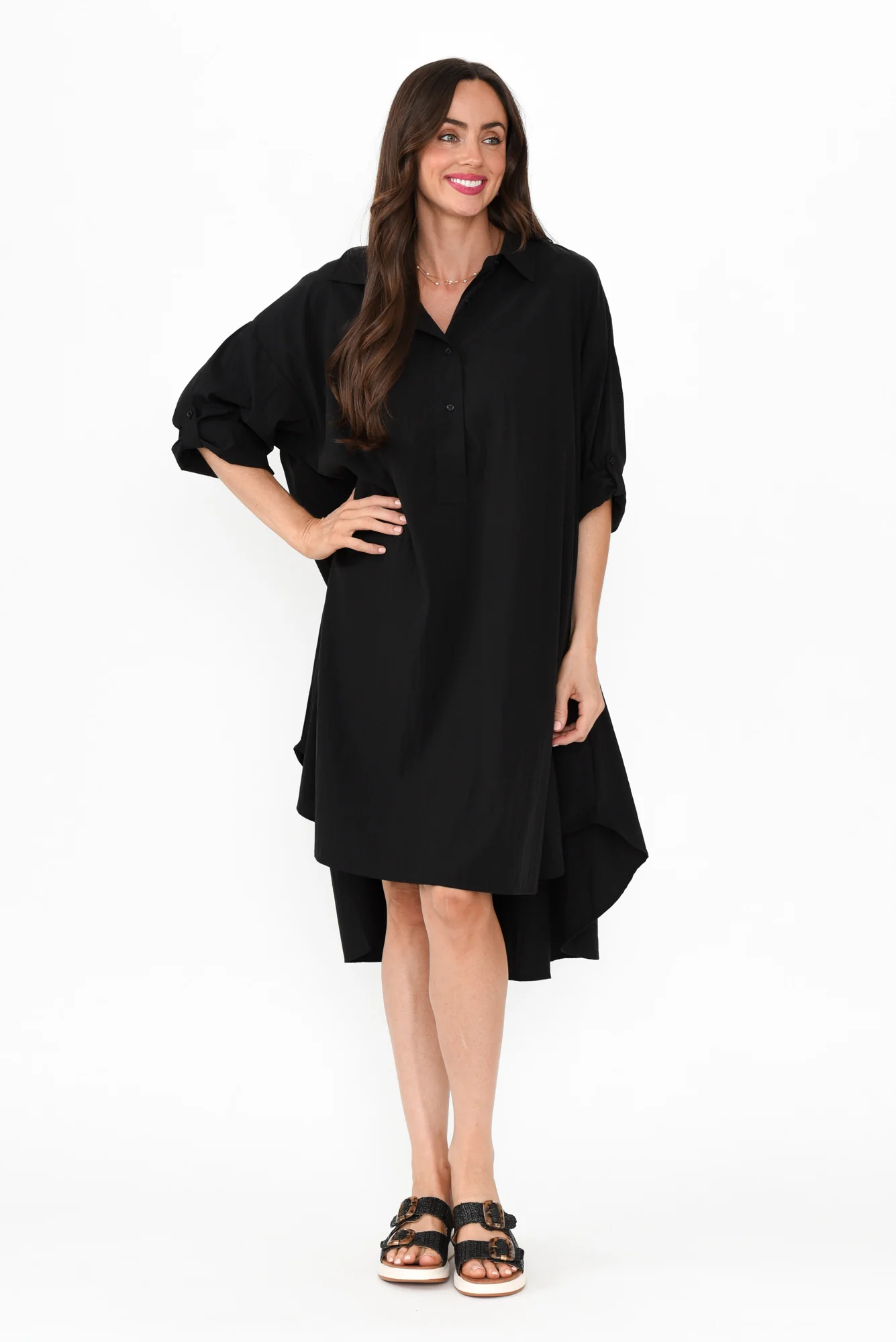 Kasia Black Collared Shirt Dress