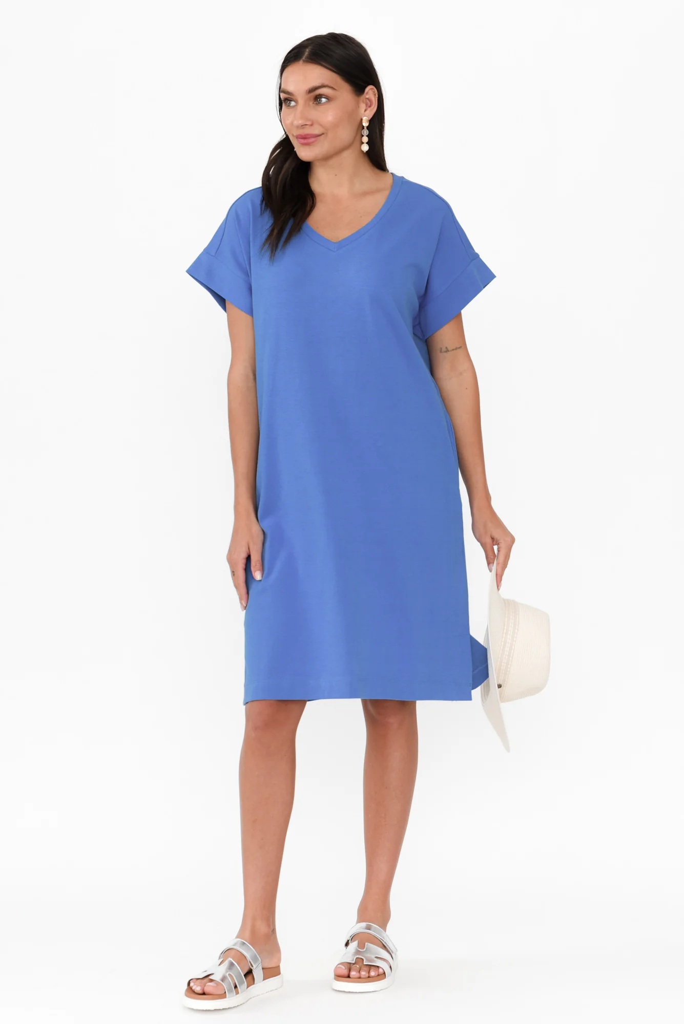 Elise Blue V Neck T-Shirt Dress