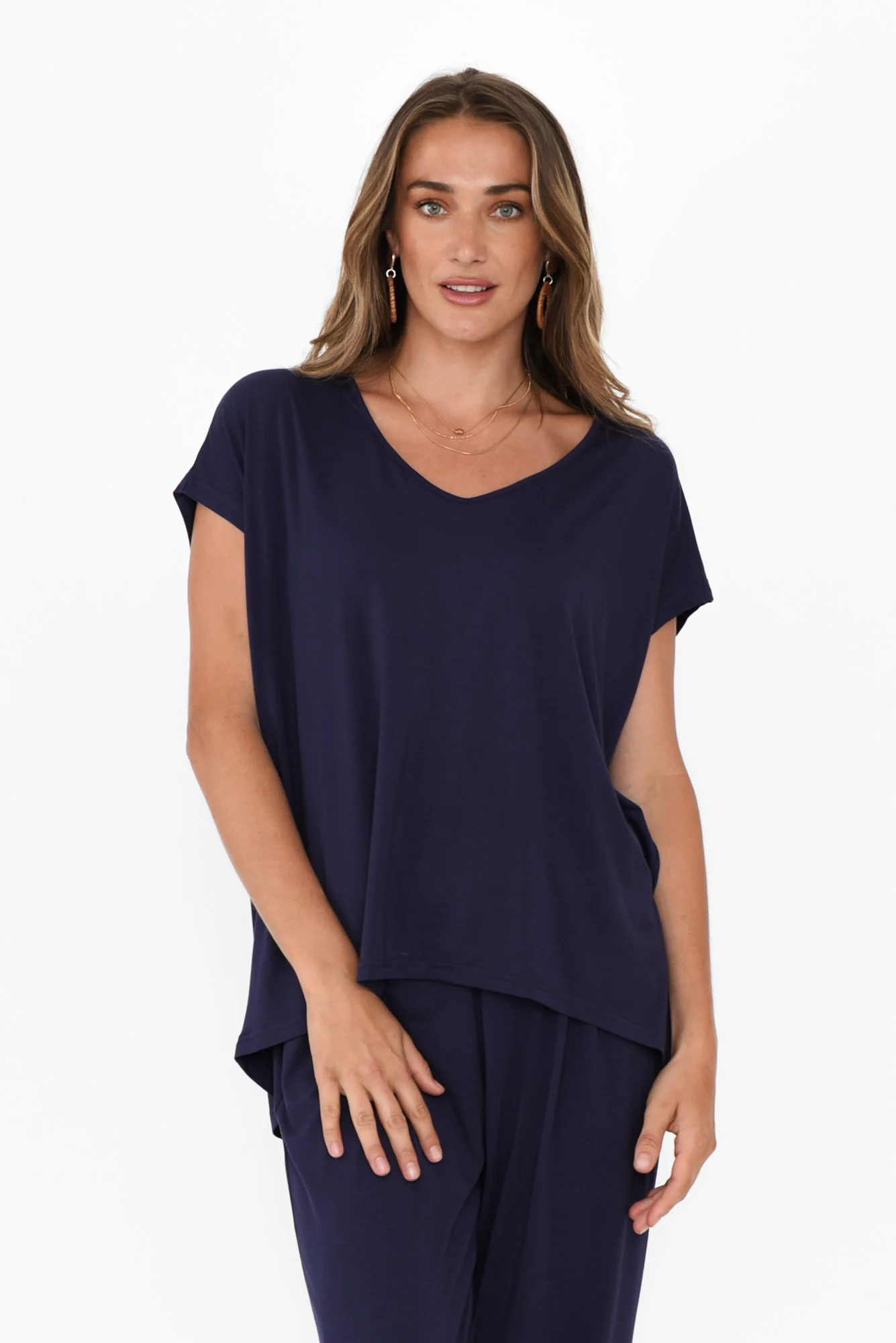 Jenner Navy V Neck Tee