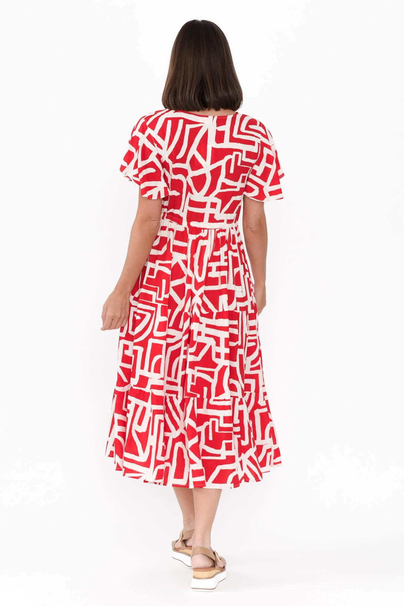 Johanne Red Abstract Tie Dress