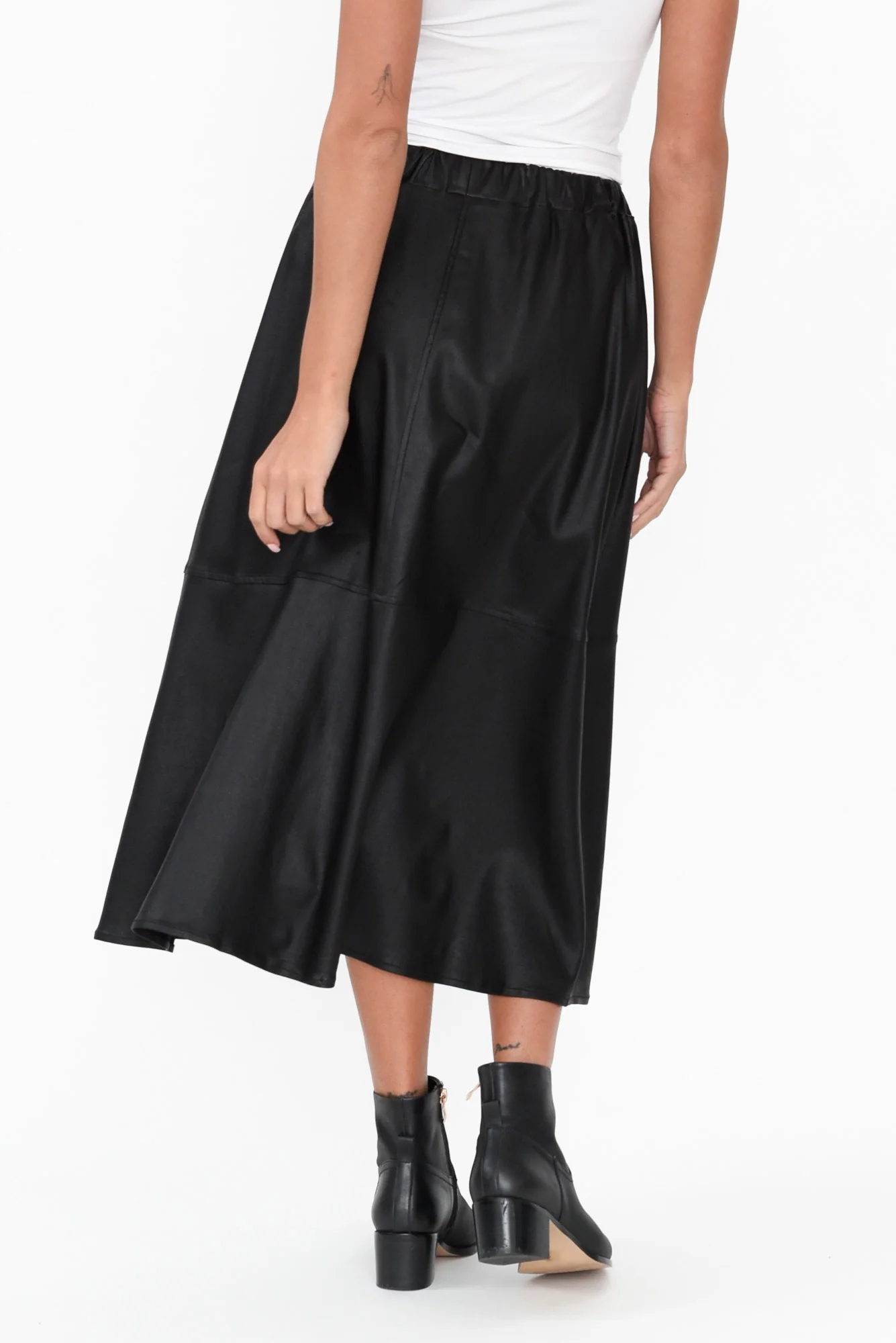 Oriel Black Faux Leather Midi Skirt