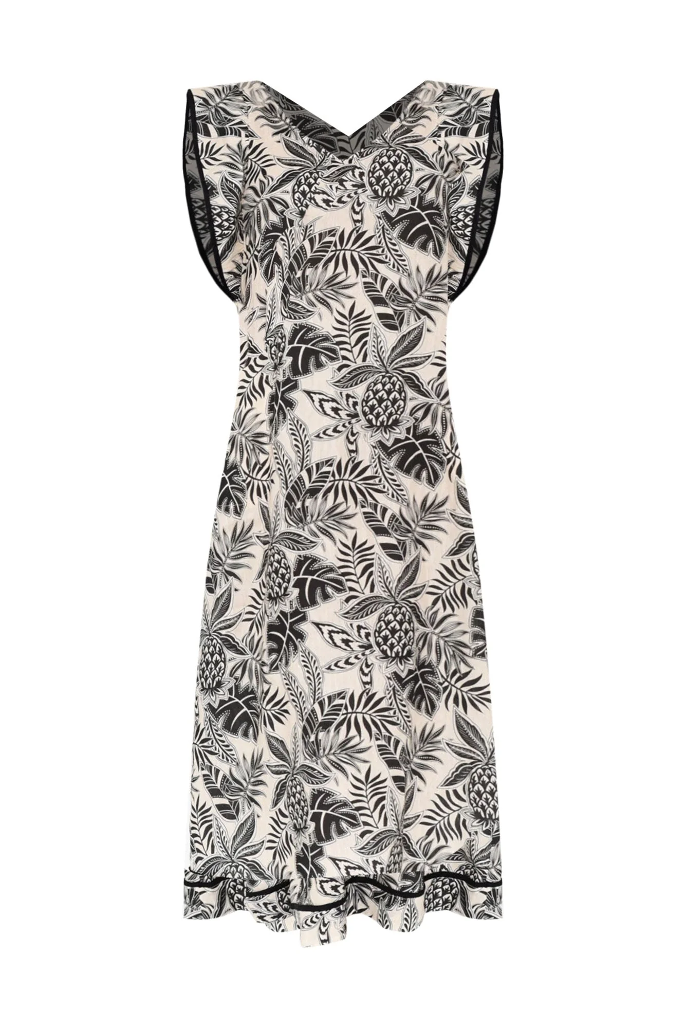 Whitney Black Leaf Linen Maxi Dress