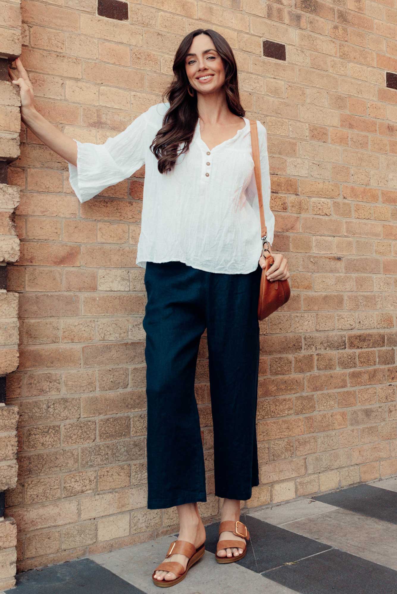 Griffin Navy Linen Wide Leg Pants