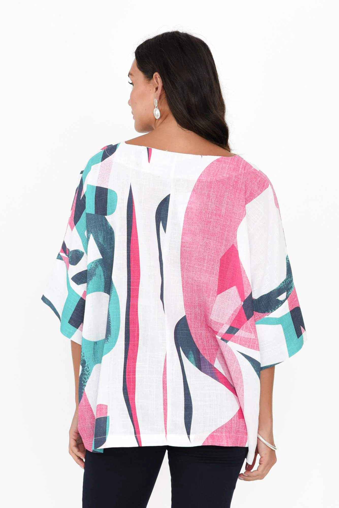 Alton Pink Abstract Linen Cotton Top