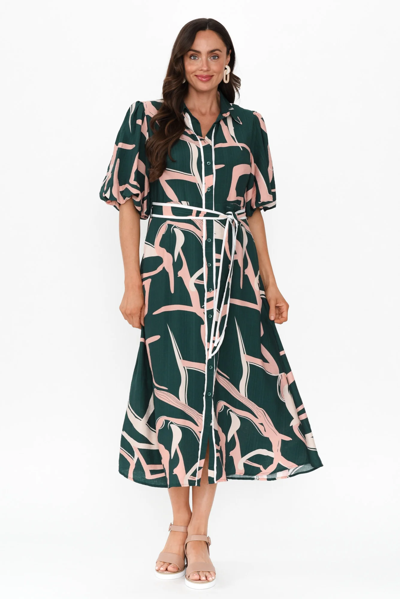 Bimini Green Geo Cotton Blend Dress