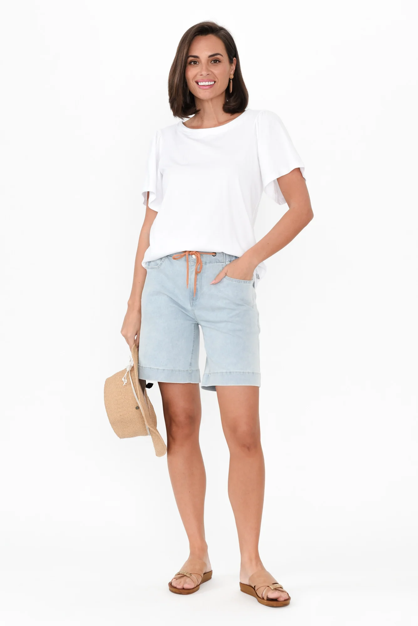 Lizzy Light Blue Denim Drawstring Shorts