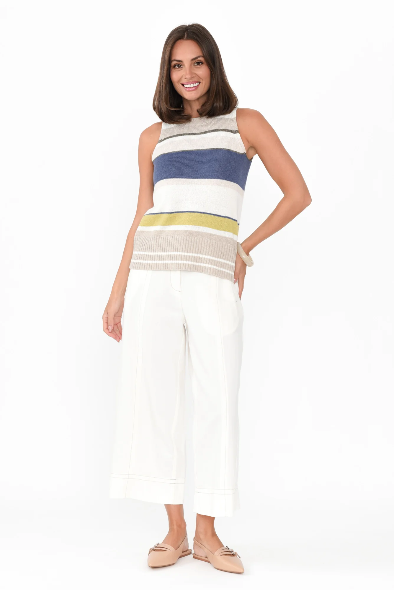 Miley White Cotton Blend Crop Pants