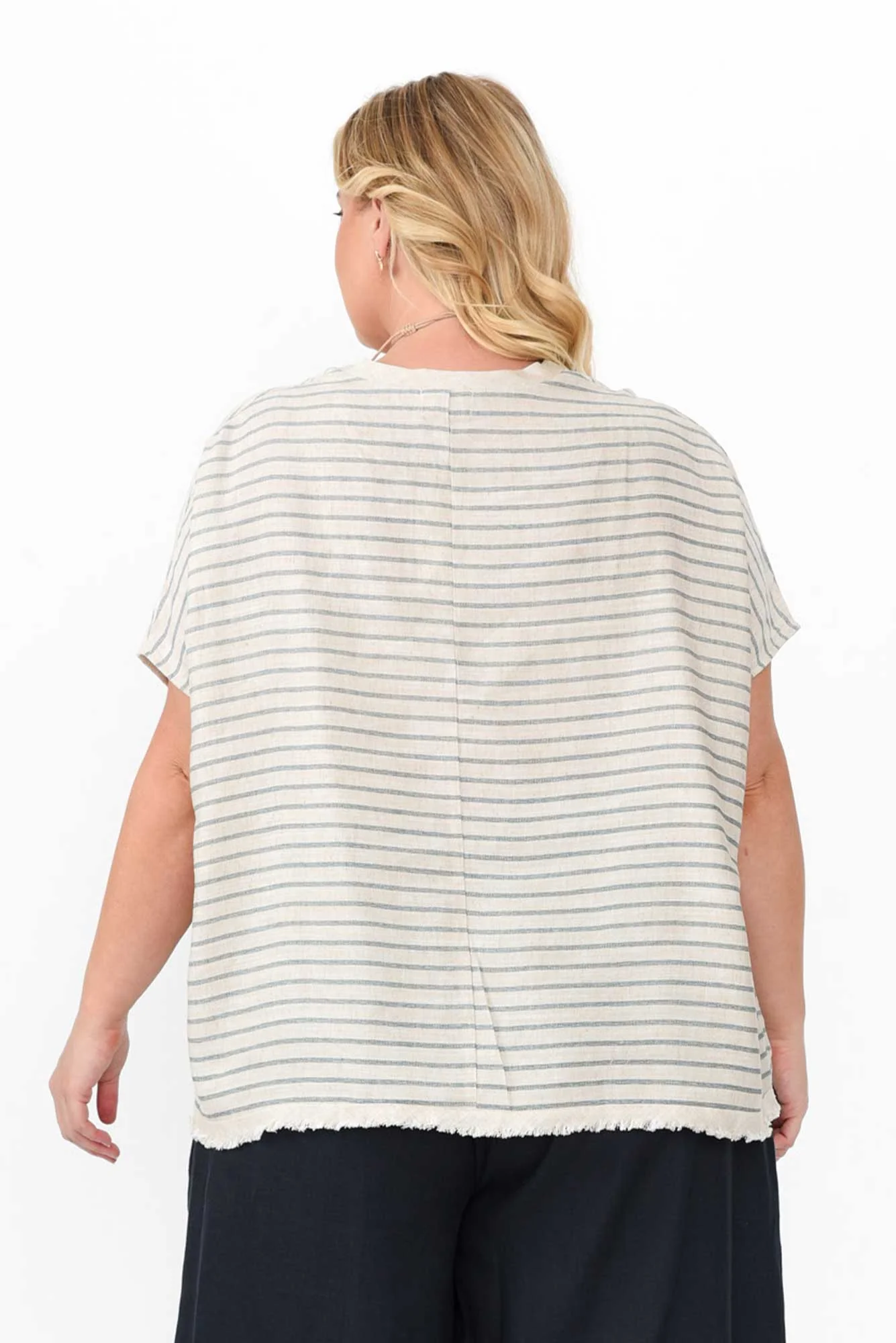 Hanley Beige Stripe Linen Blend Top