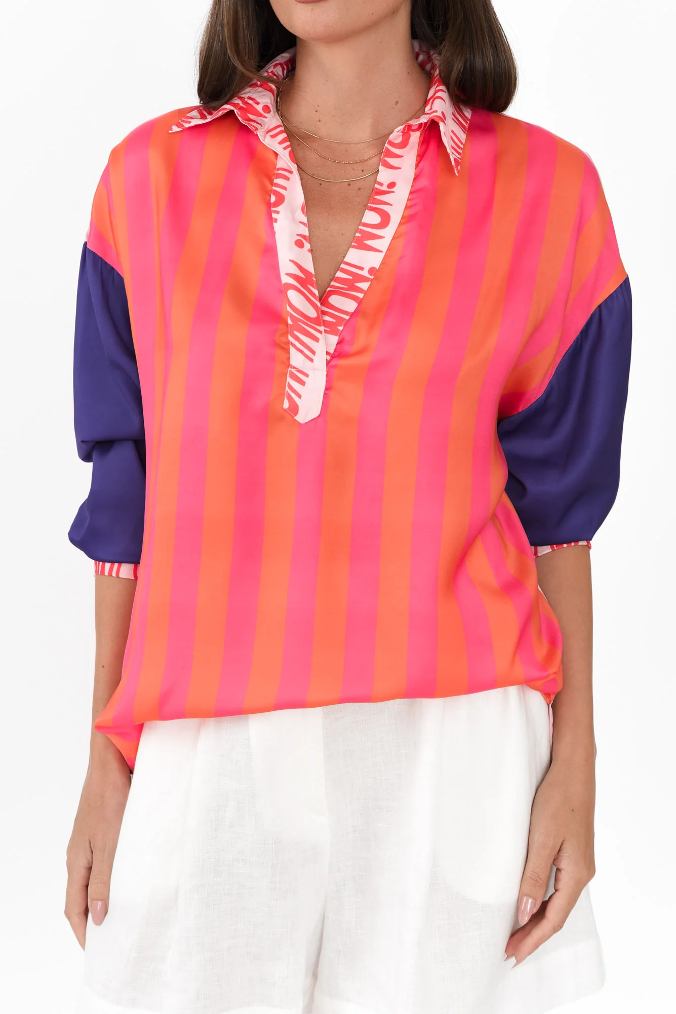 Suzy Pink Splice V Neck Shirt