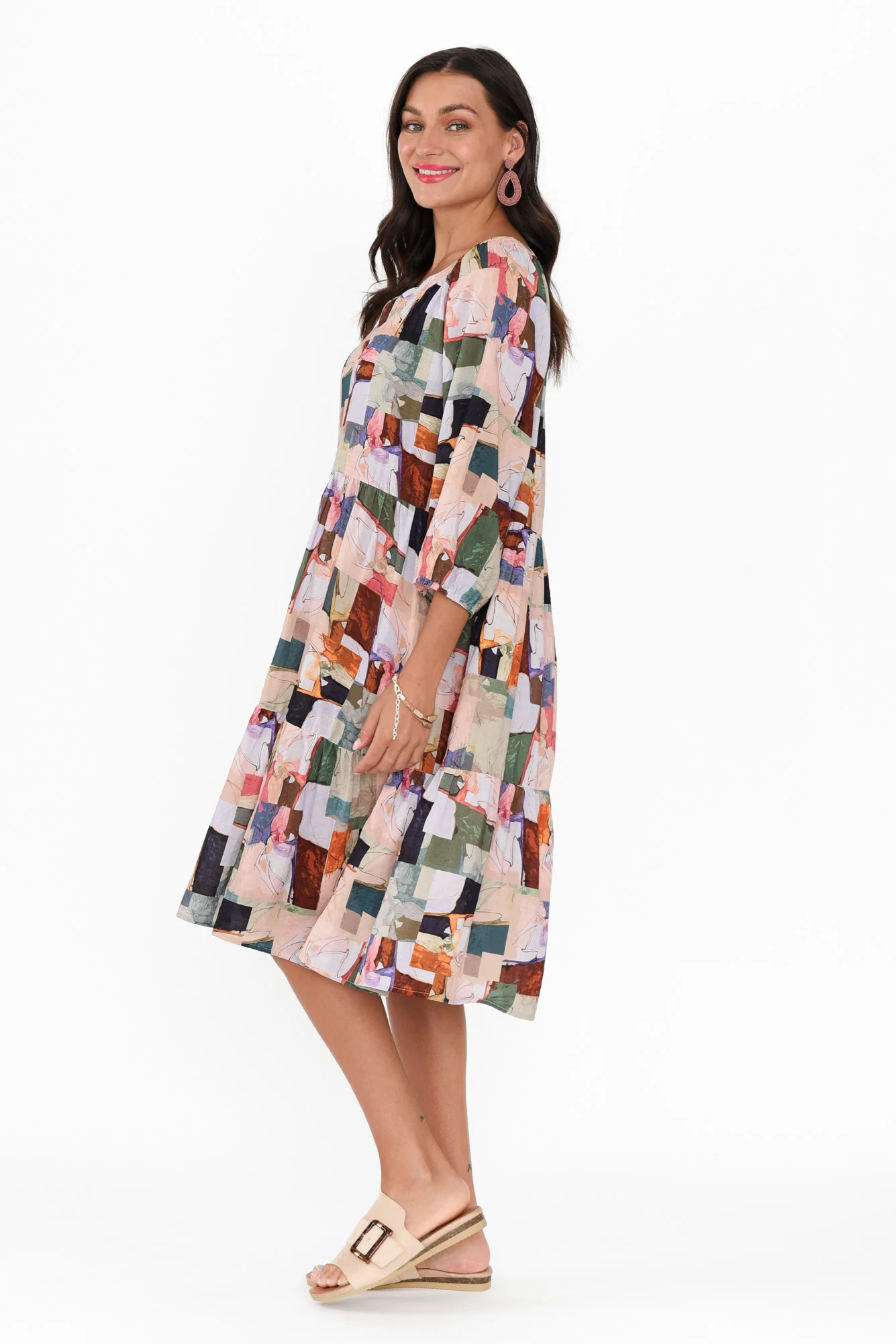 Irene Green Abstract Cotton Blend Dress