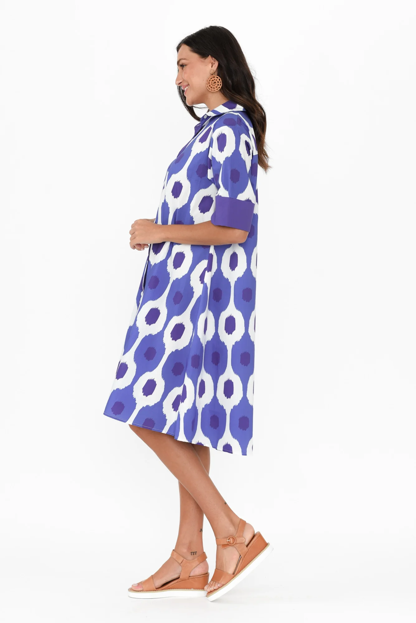 Cardiff Blue Abstract Spot Cotton Poplin Dress