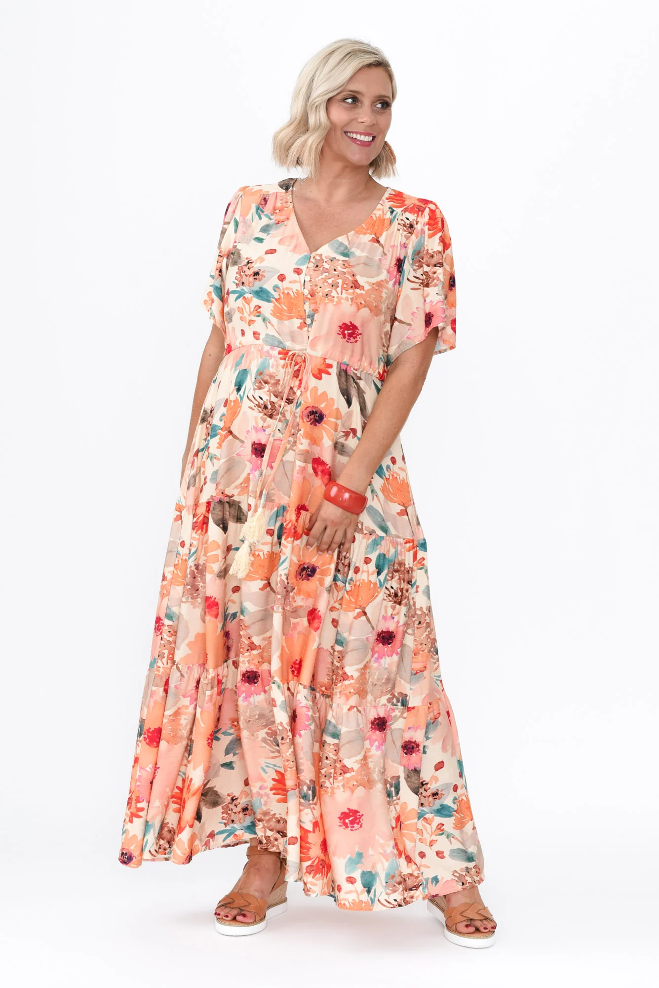 Otis Orange Floral Linen Blend Dress