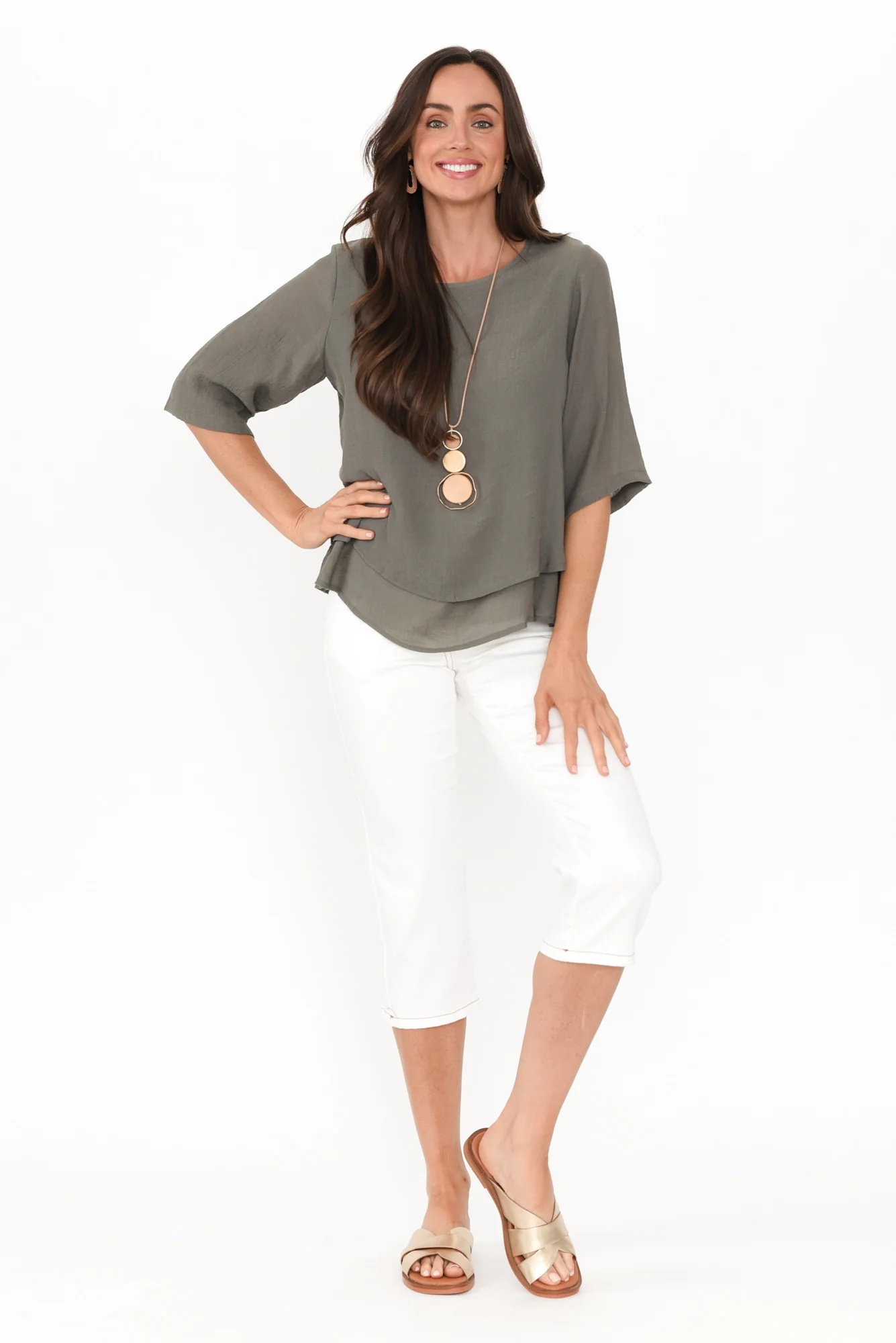 Liora Khaki Layered Top