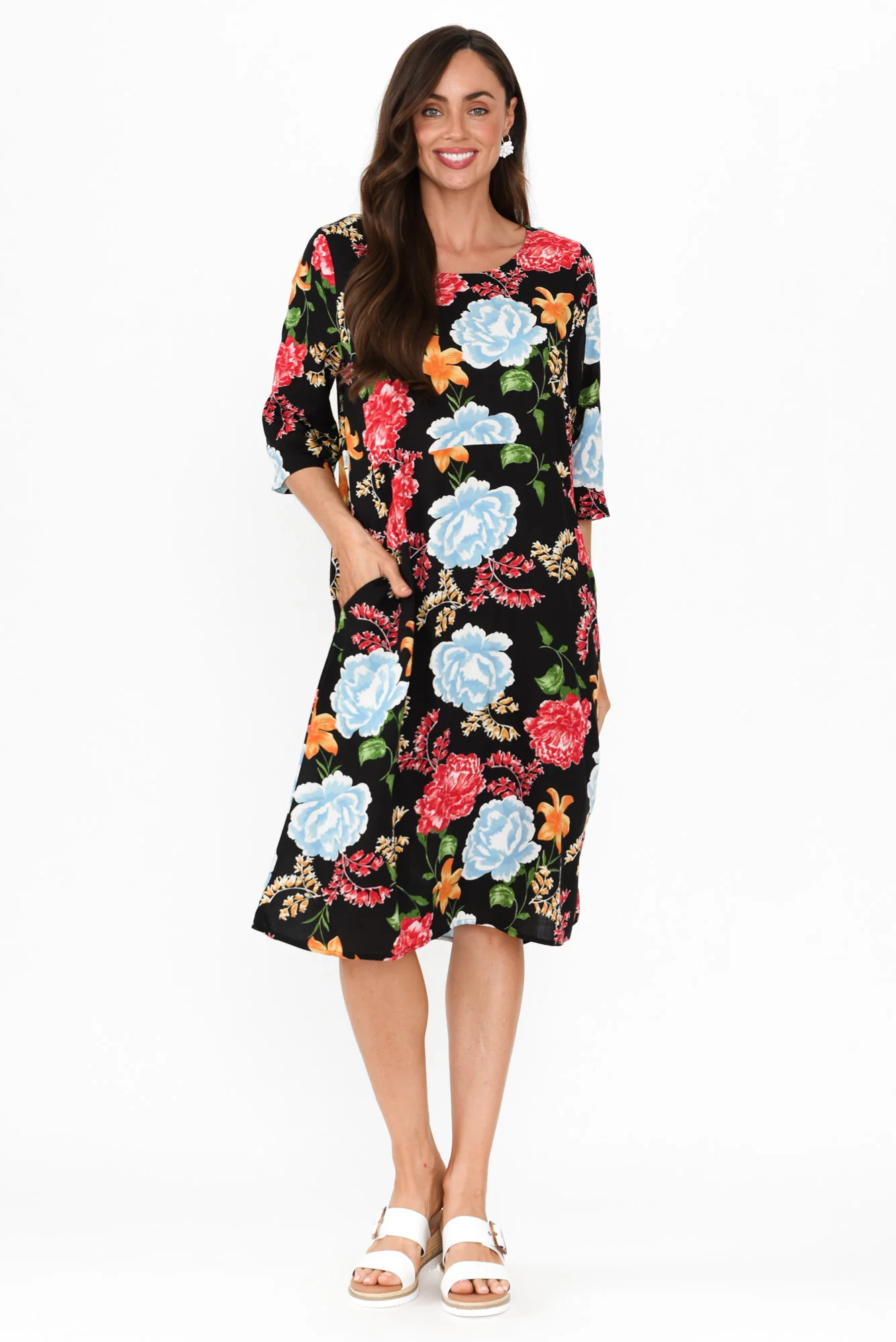 Jordana Black Floral Pocket Dress
