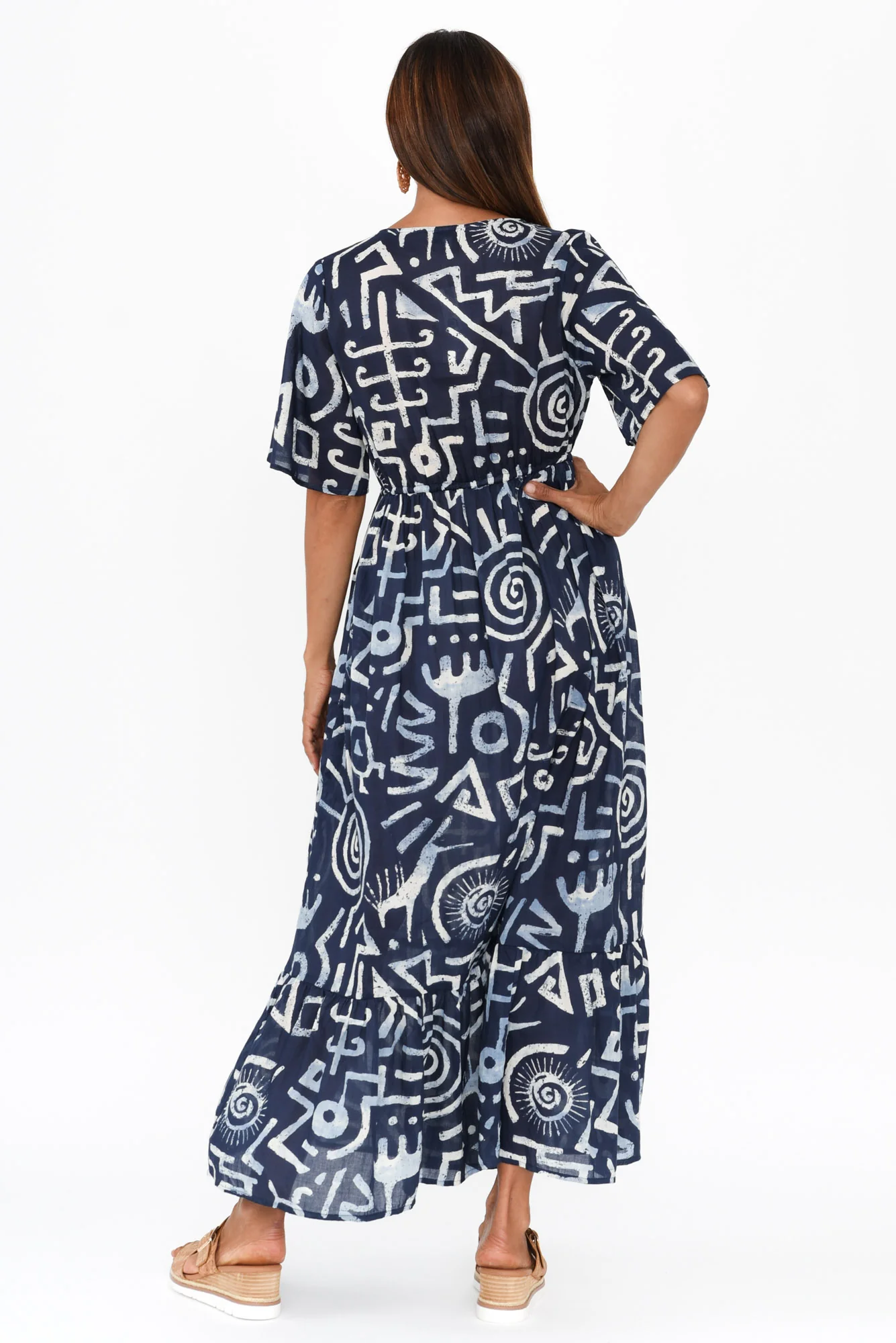 Bella Blue Geo Cotton Tier Dress