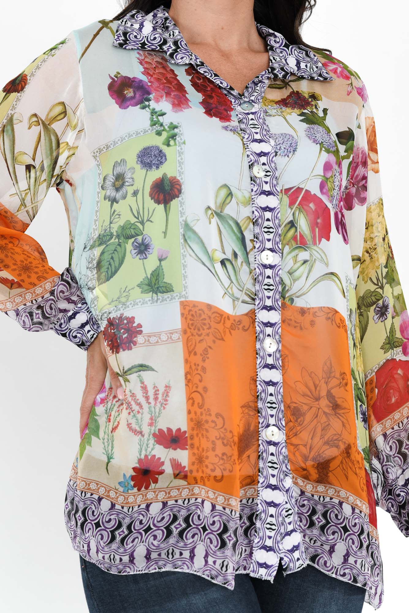 Coletta Cream Floral Silk Shirt