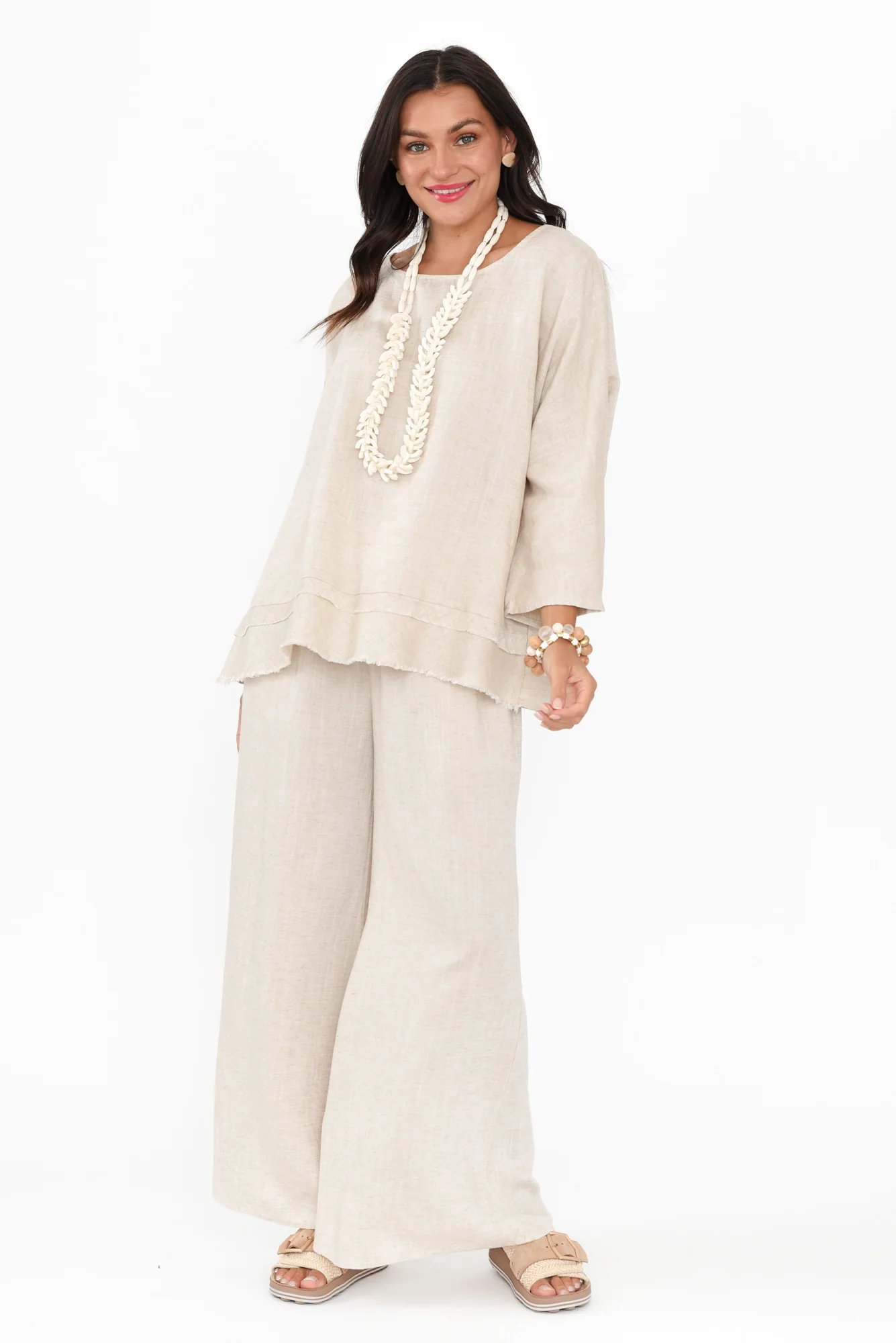 Emeline Beige Linen Blend Pants