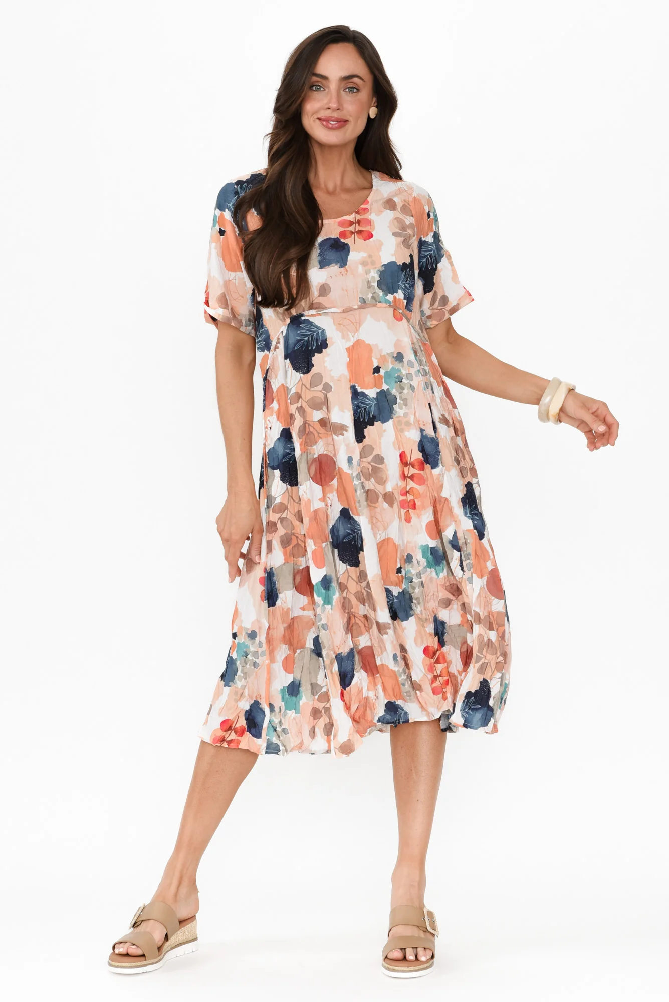 Soraya Orange Floral Linen Blend Dress