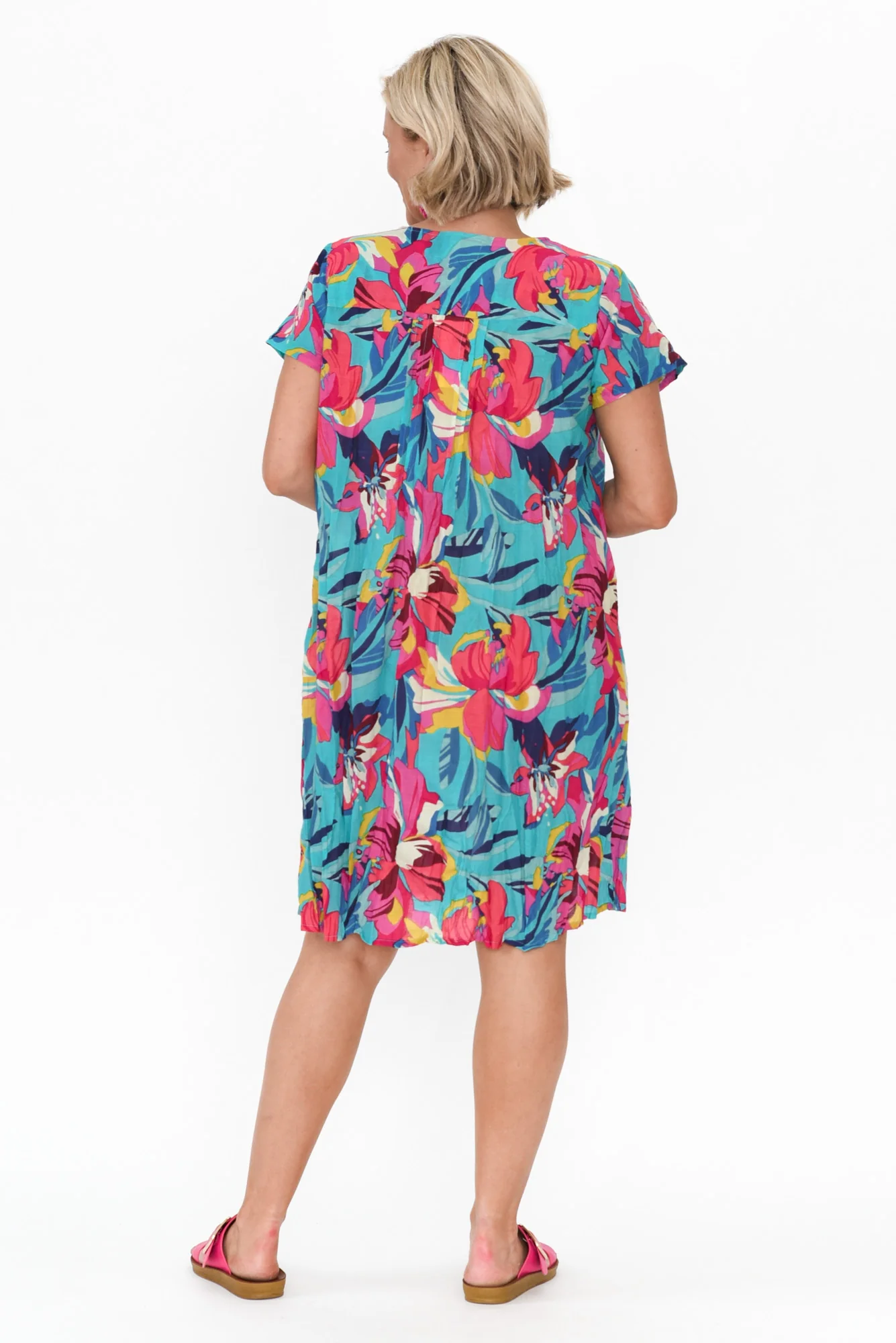 Sabina Blue Bloom Crinkle Cotton Dress