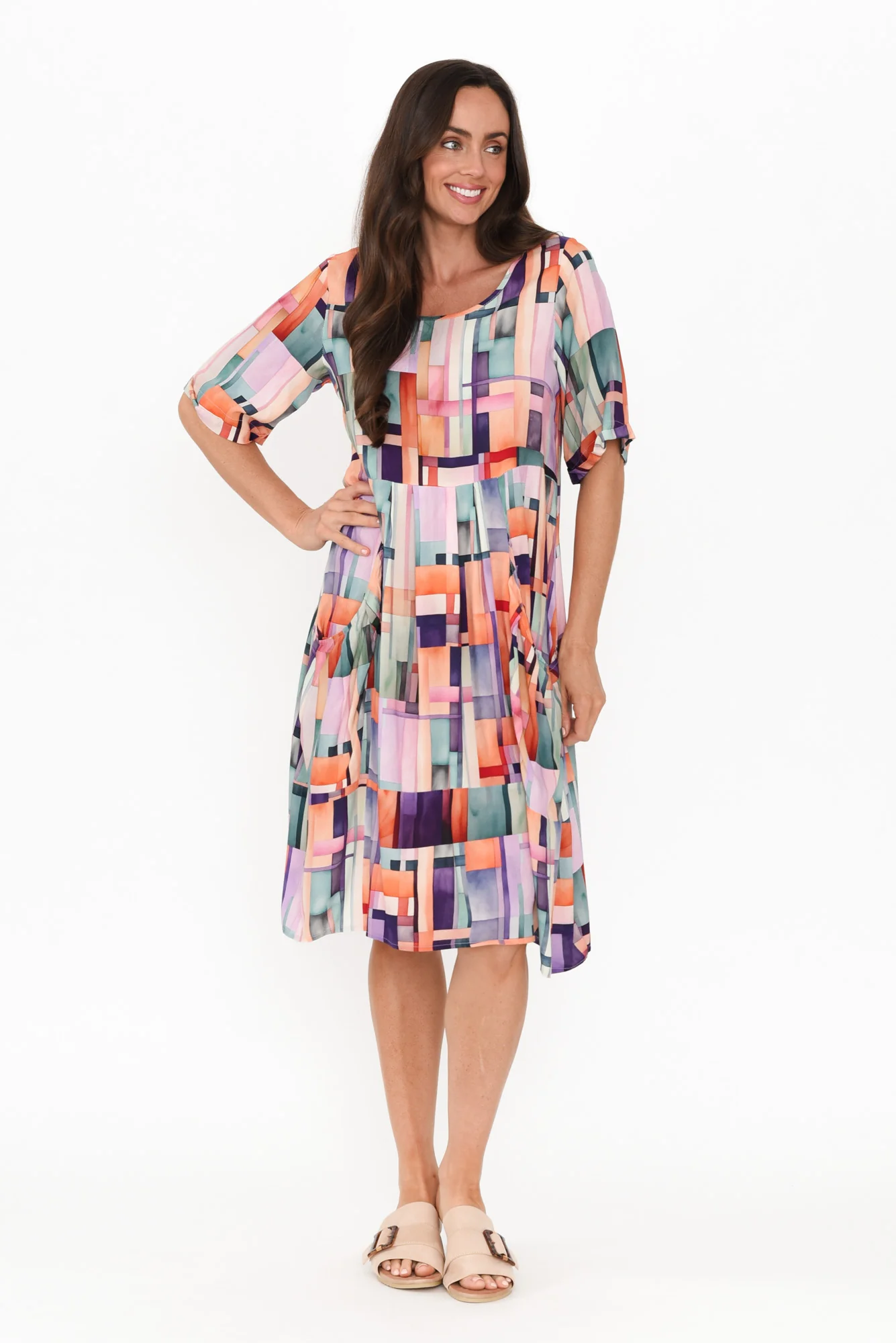 Floria Purple Geo Pocket Dress