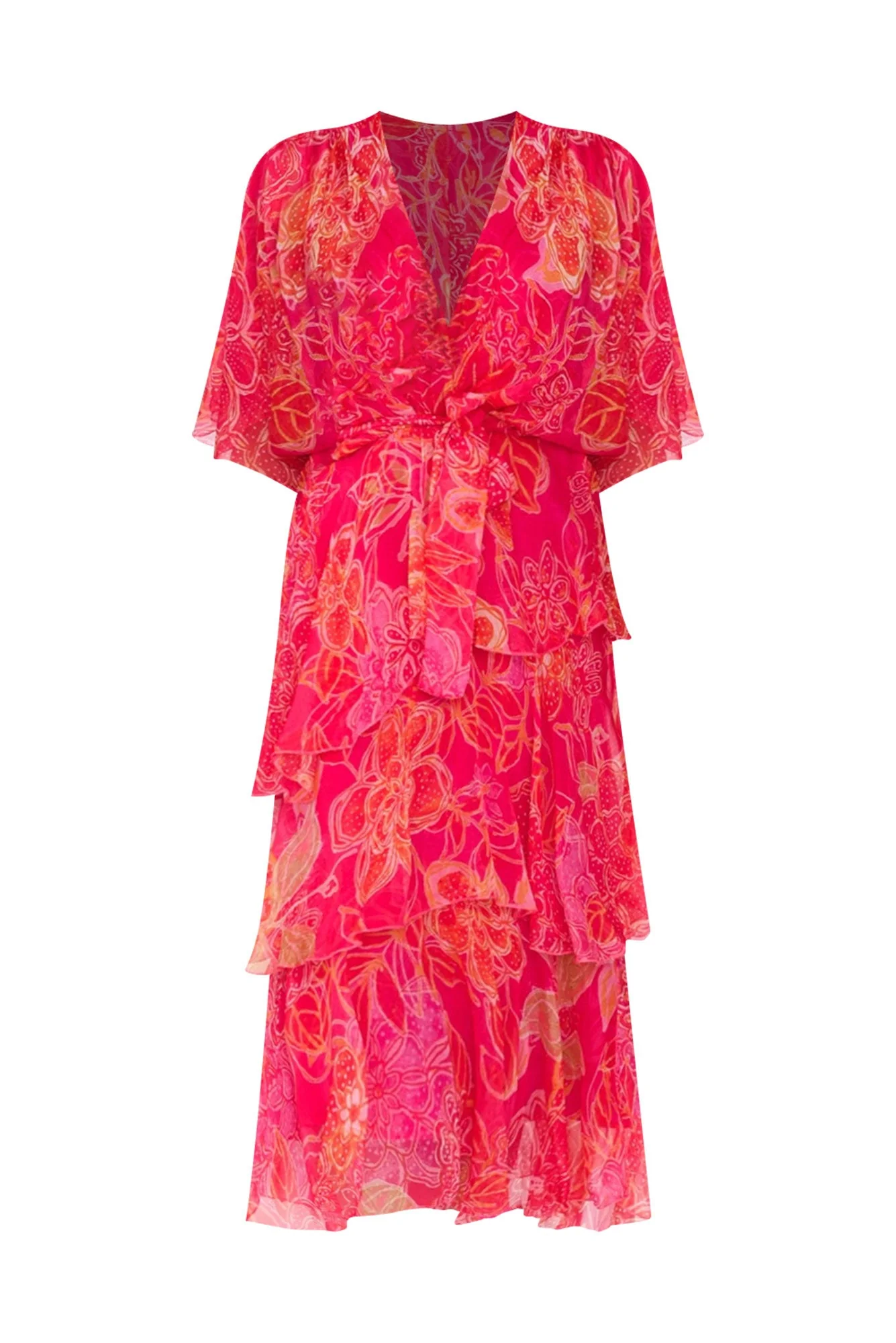 Natalie Hot Pink Floral Silk Layer Dress