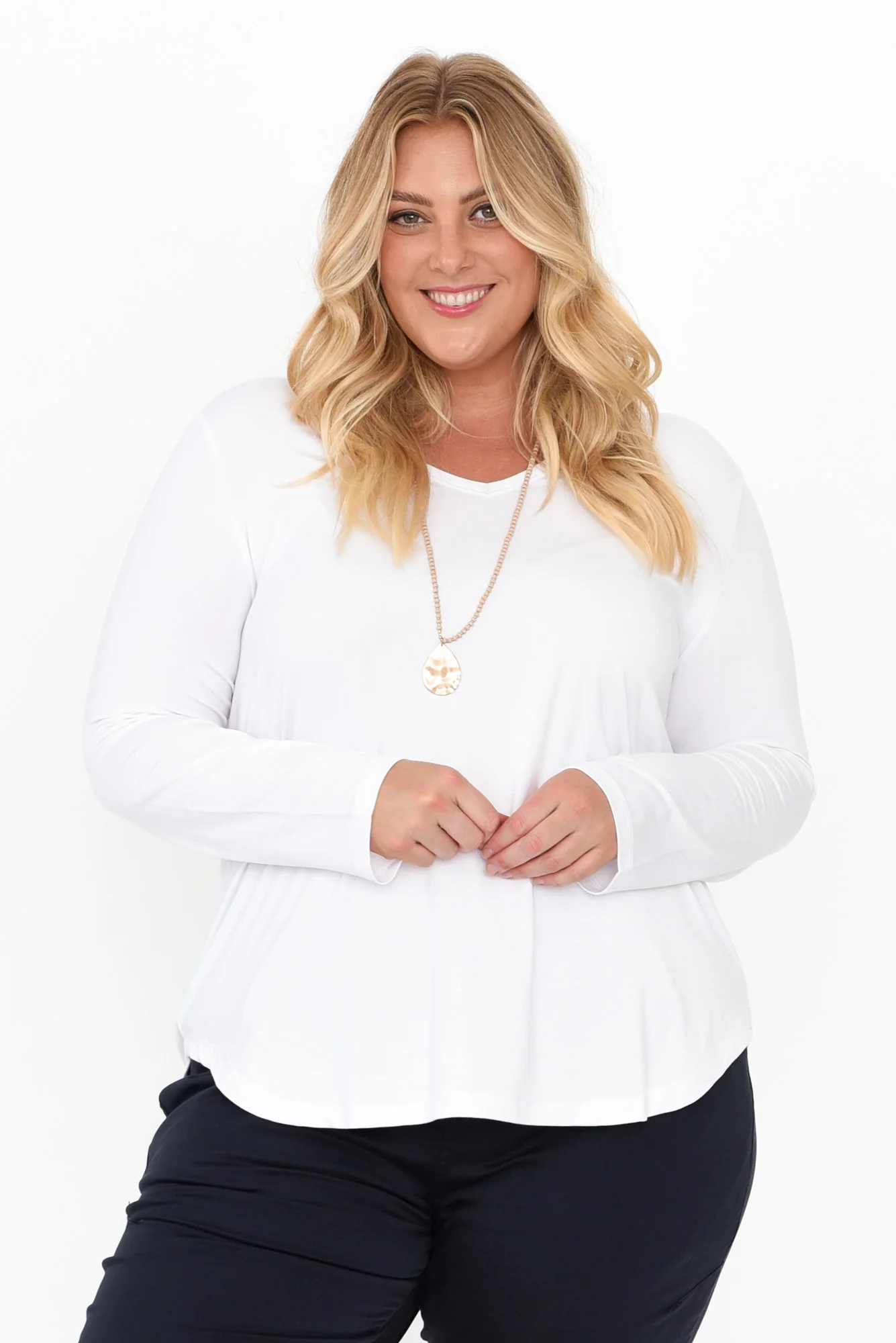 Sia White Bamboo V Neck Top