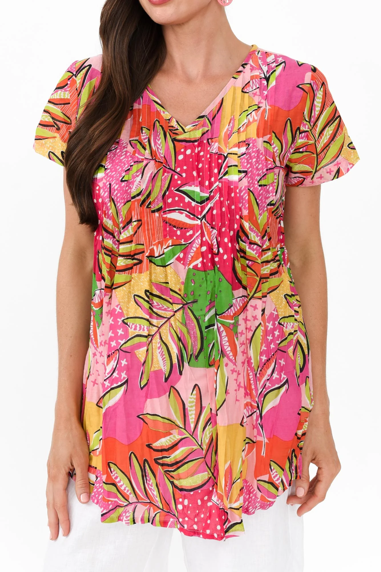 Fia Fuchsia Leaf Crinkle Cotton Top