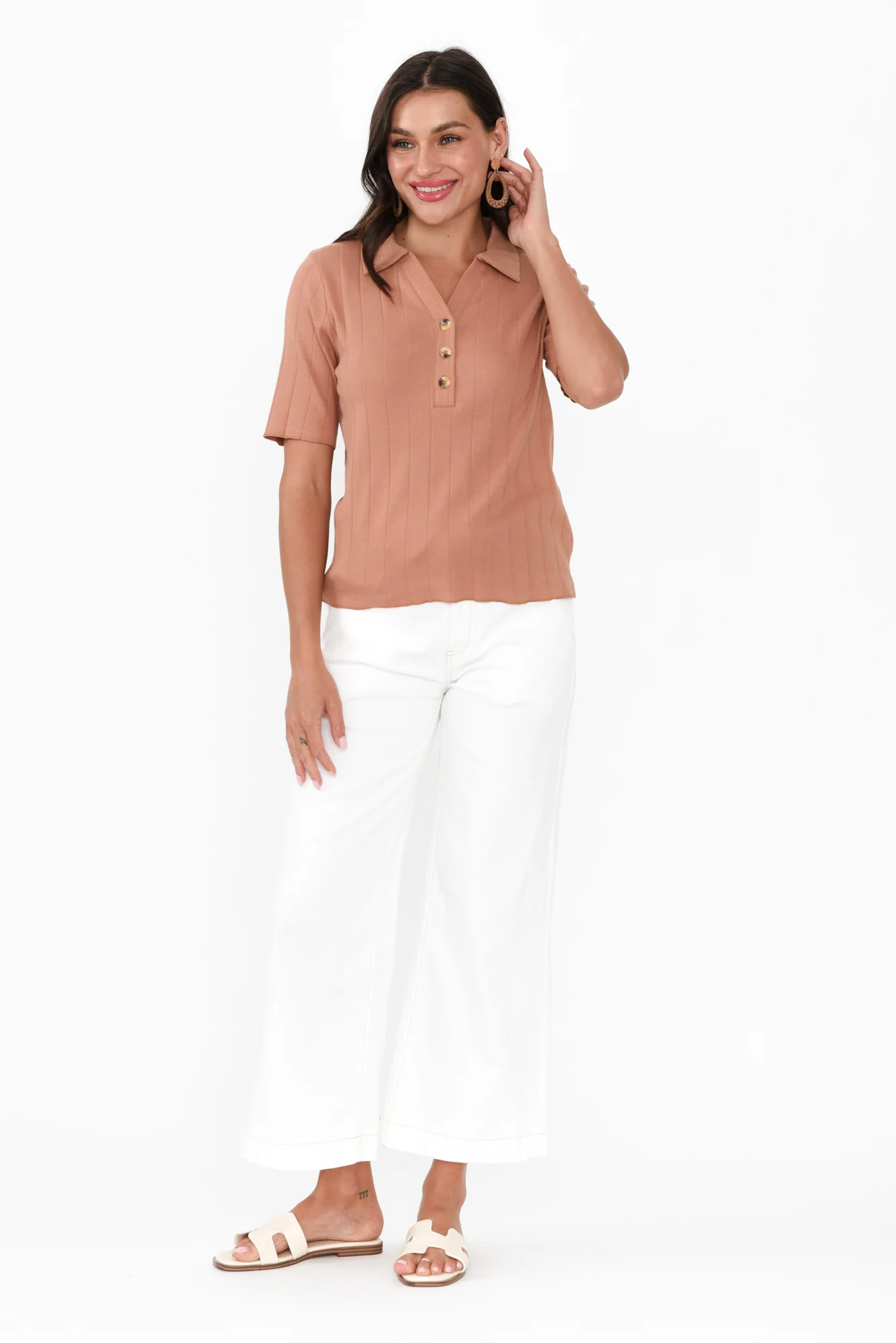 Novi Mocha Cotton Blend Ribbed Top