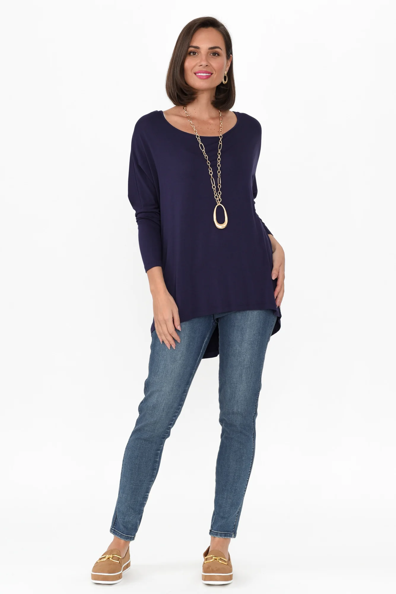 Navy Milan 3/4 Sleeve Top
