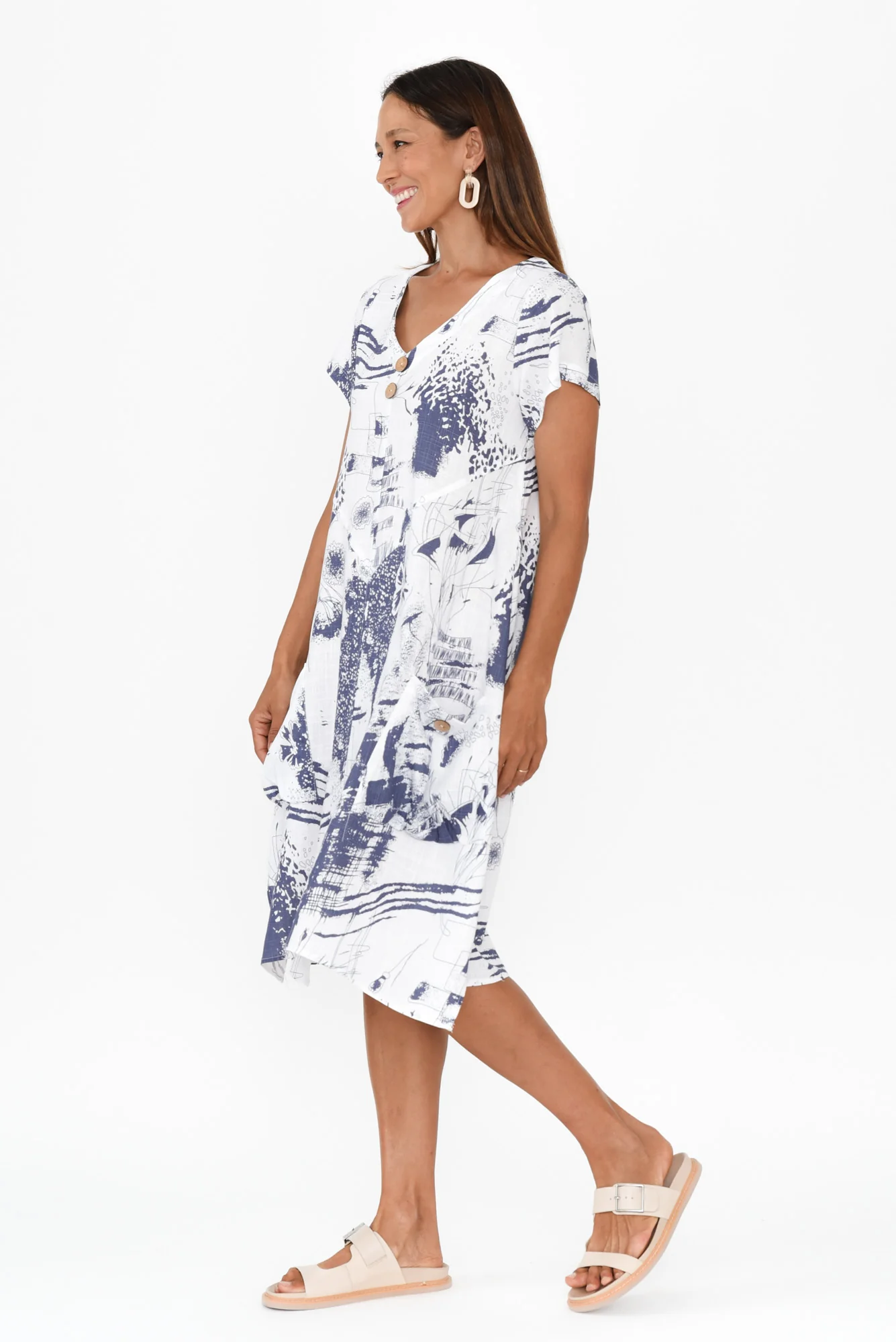Bryant Blue Abstract Linen Cotton Dress