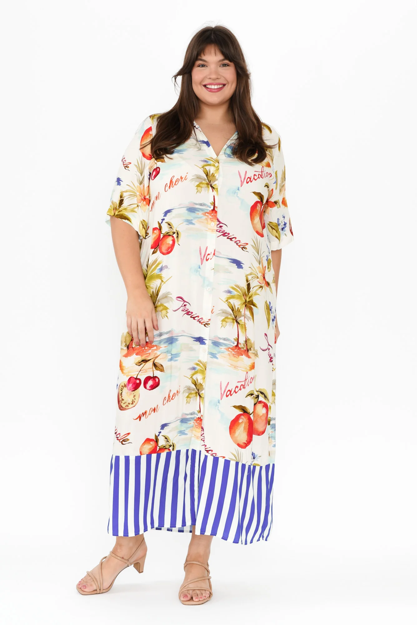Zaylee White Tropical Shirt Dress