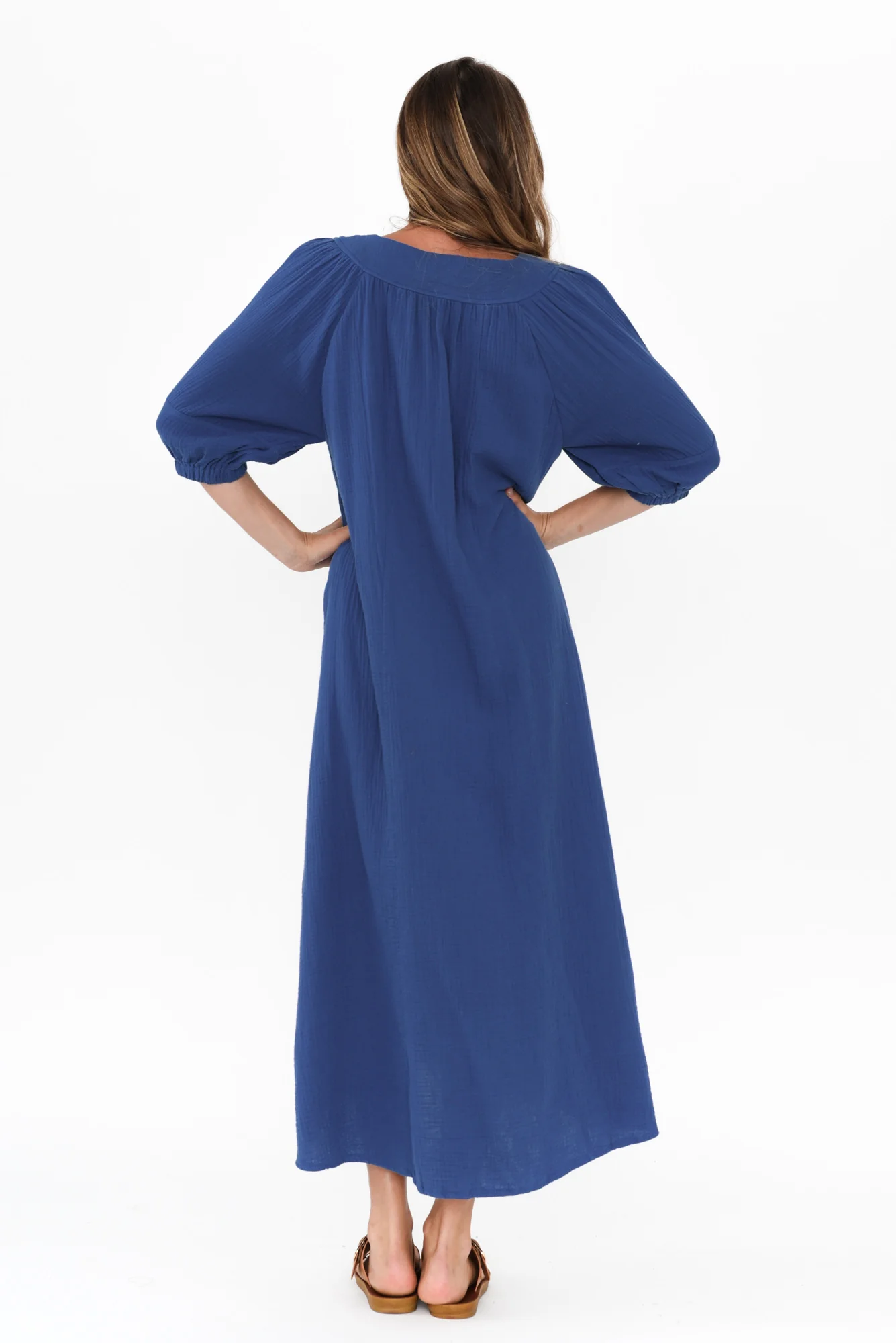 Neila Cobalt Cotton Cheesecloth Midi Dress