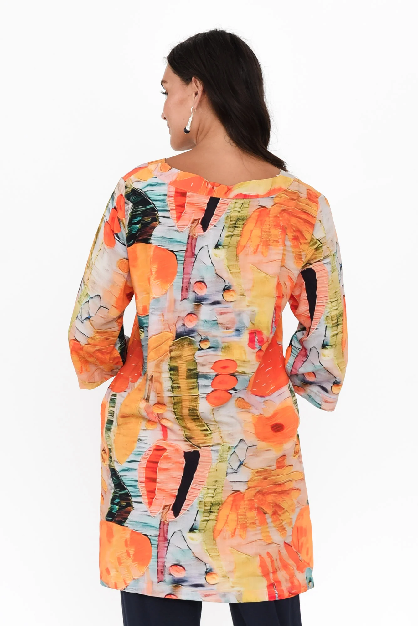 Enzo Orange Floral V Neck Tunic