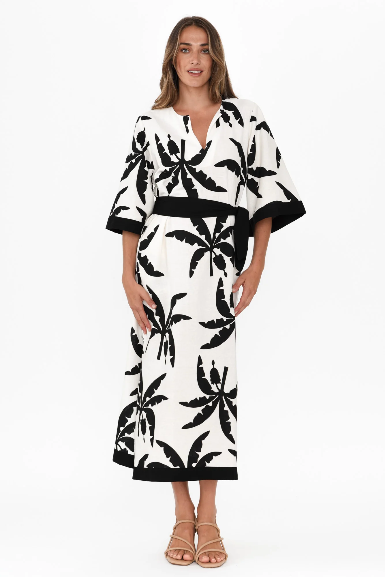 Tessie Black Tropical Linen Kaftan