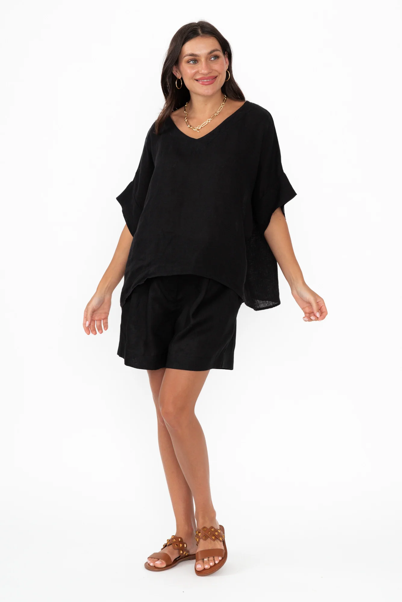 Britannia Black Linen Shorts