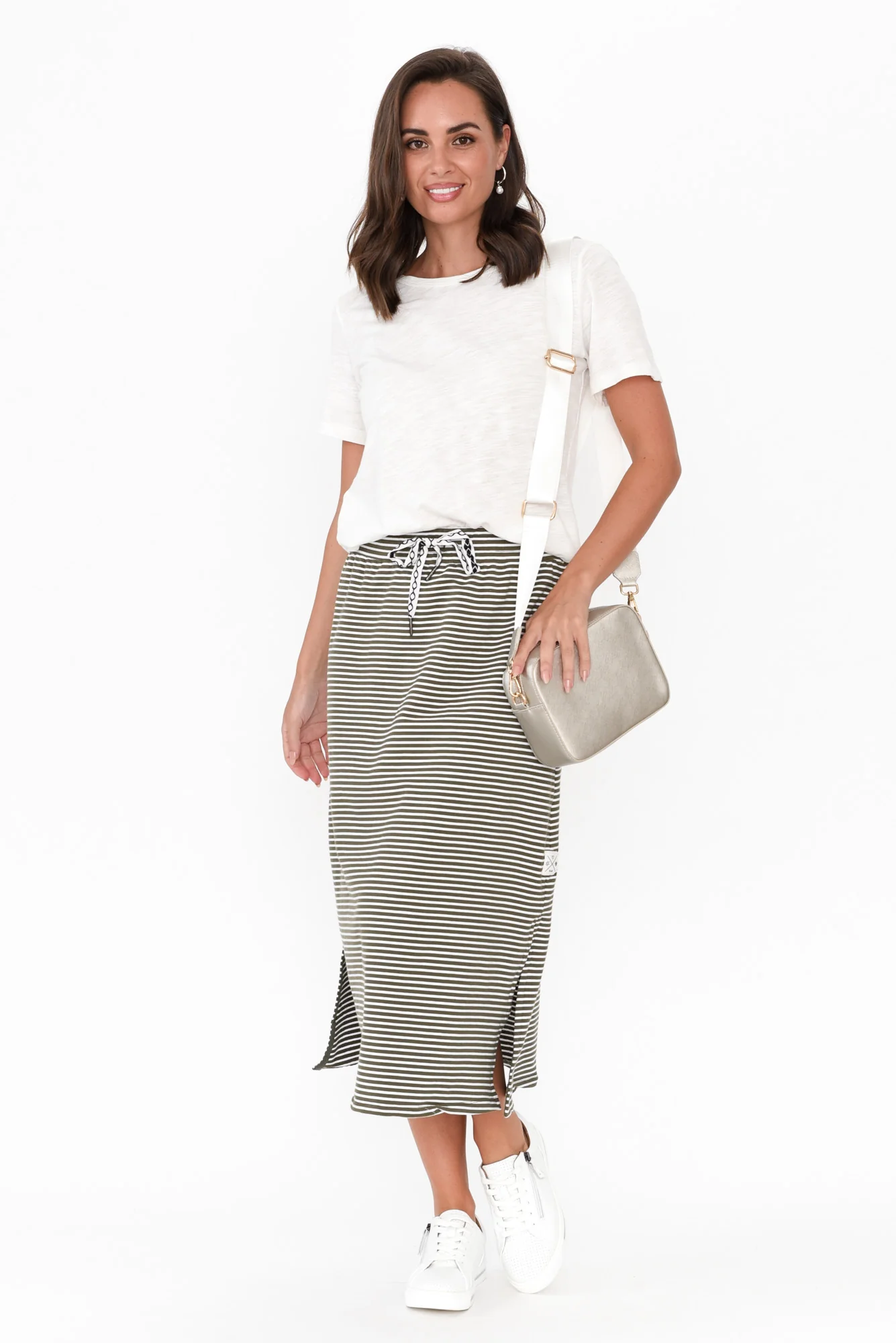 Travel Khaki Stripe Cotton Maxi Skirt