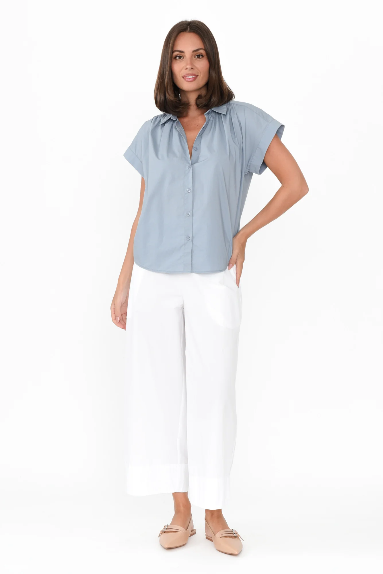 Harlyn Light Blue Cap Sleeve Shirt