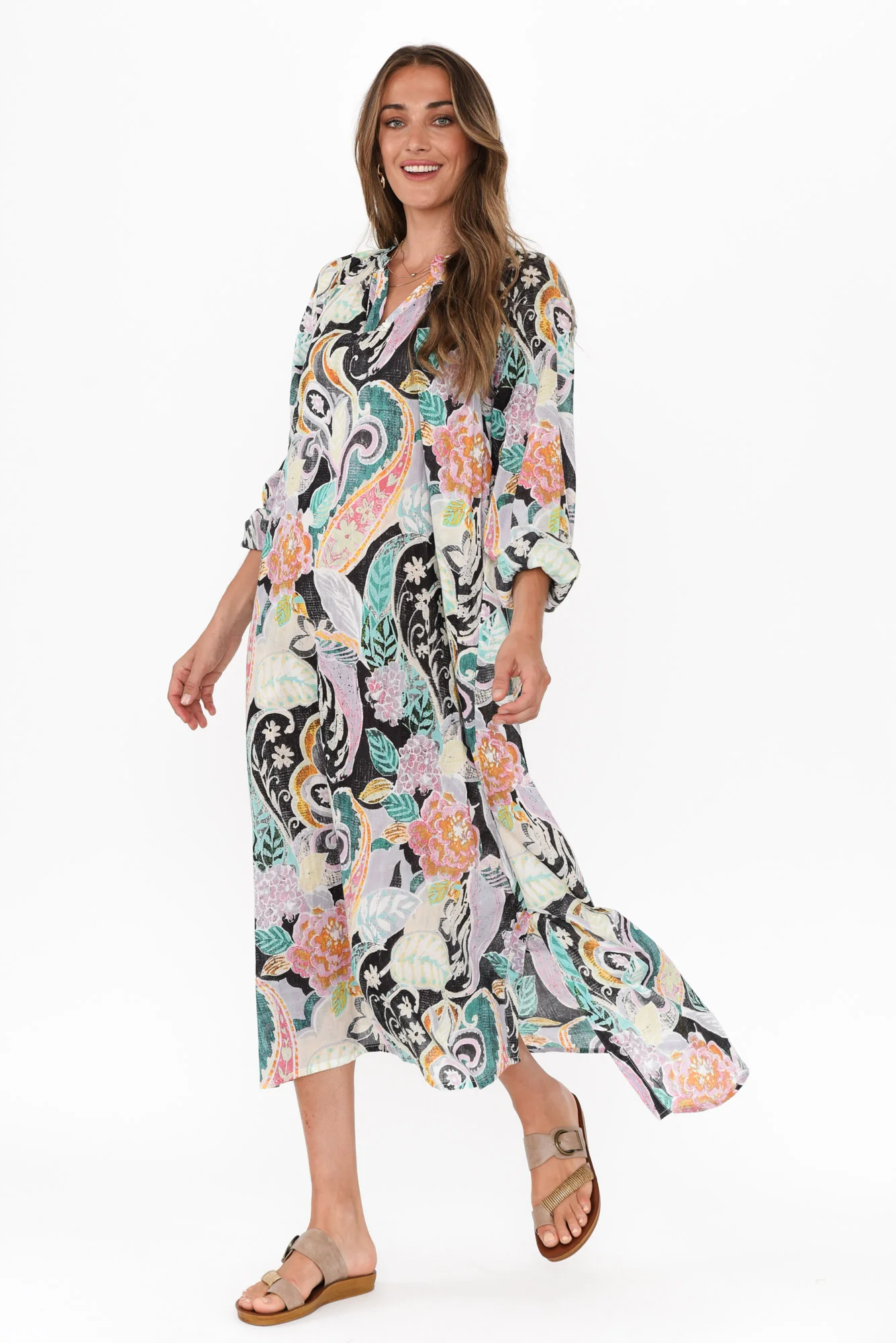 Liliana Black Paisley Cotton Kaftan