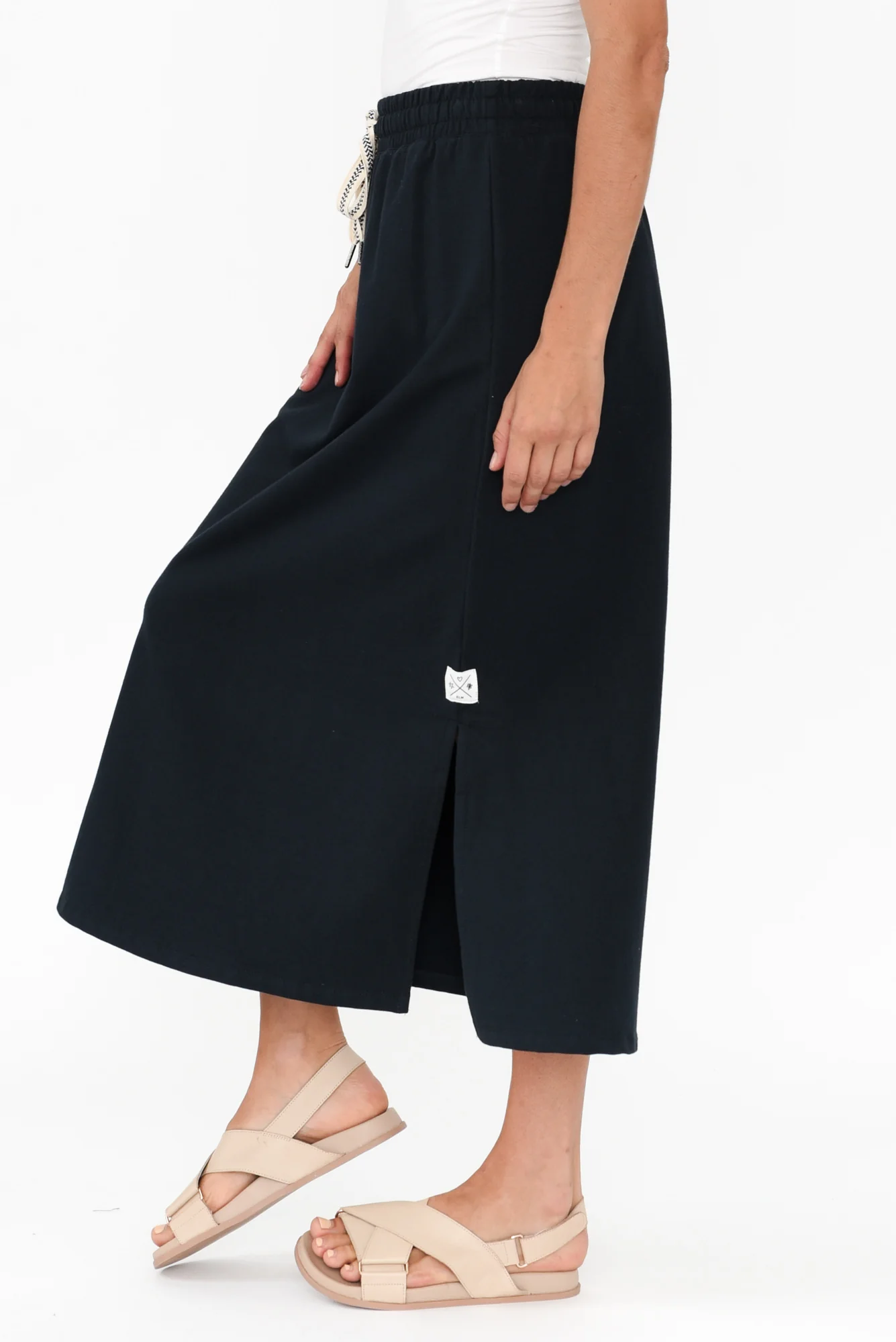 Travel Navy Cotton Maxi Skirt