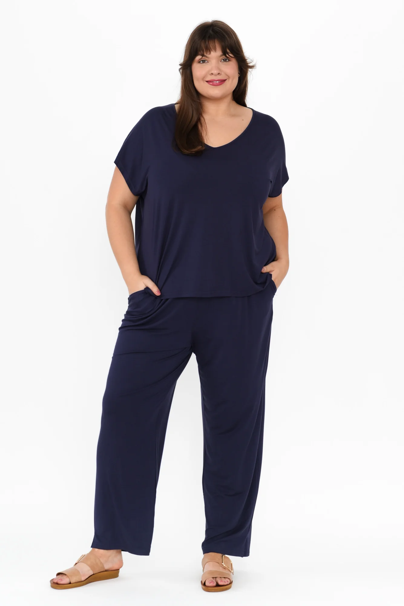 Jenner Navy V Neck Tee