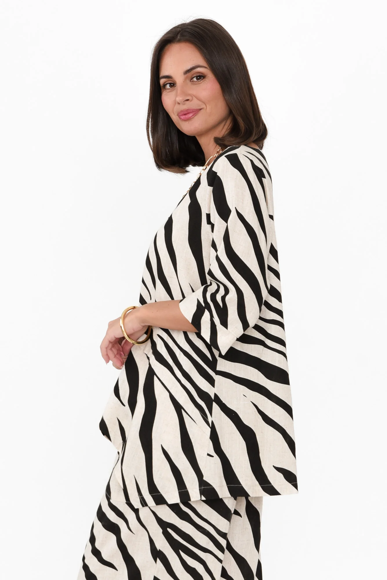 Anya Black Zebra Linen Cotton Top