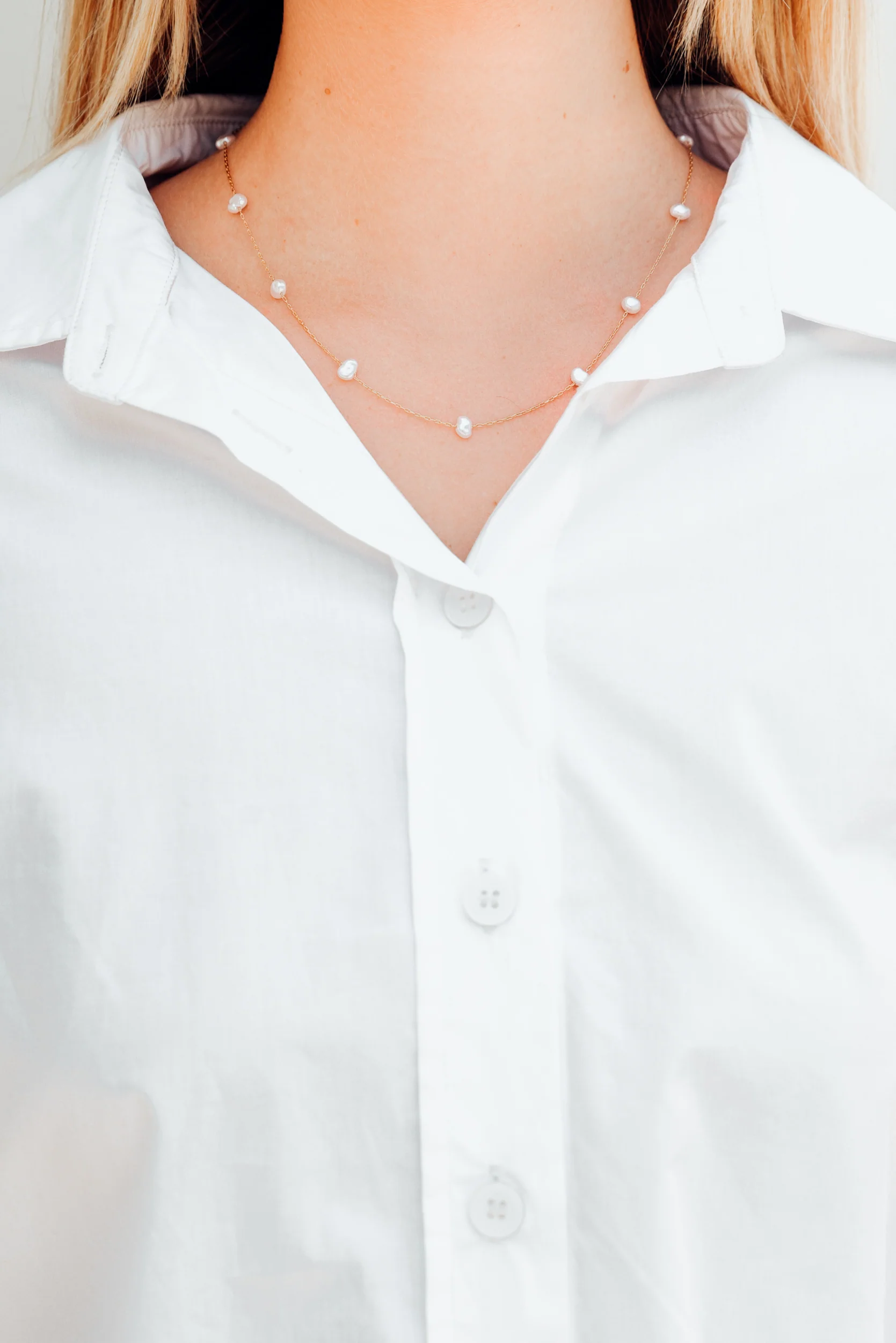 Eleanor Gold Pearl Chain Necklace