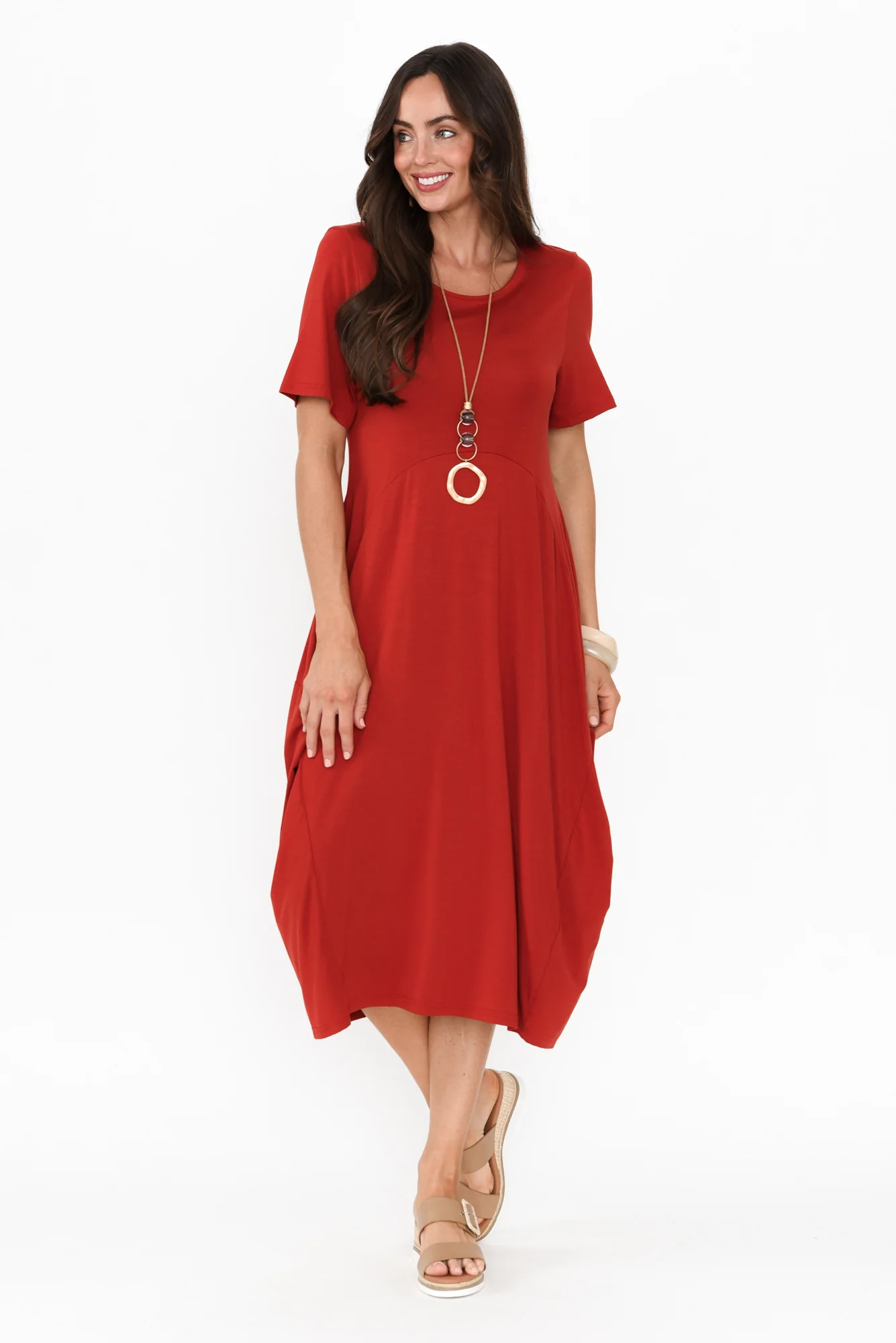 Glenda Rust Short Sleeve Crescent Dress